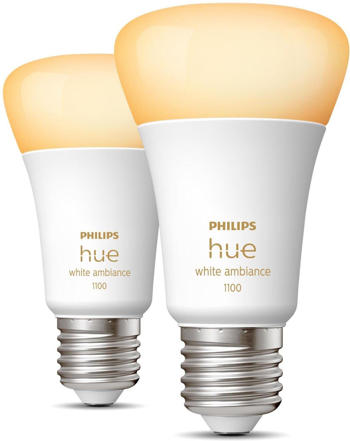 Philips Hue LED-Leuchtmittel White Ambiance E27 Doppelpack 2x800lm 75W, E27, 1 St., Warmweiß, CCT-Farbtemperatursteuerung - warmweiß bis tageslichtweiß