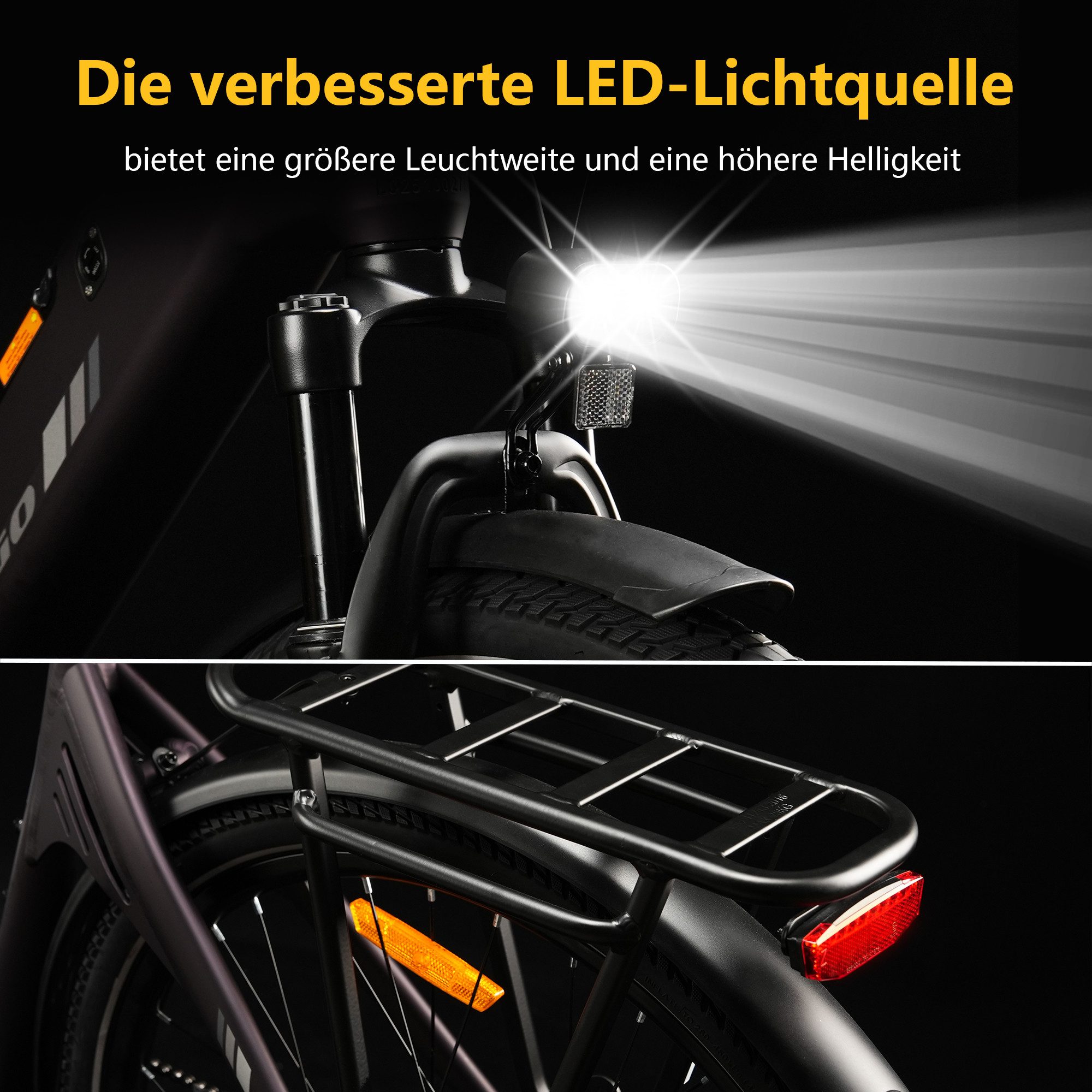 TTGO E-Bike Cityrad 28 x 2,0 Zoll, 150km, C3 2.0, Elektrofahrrad, Pedelec, nur 25kg, 7 Gang SHIMANO, Kettenschaltung, Heckmotor, 650 Wh, 5 Unterstützungsstufen, bis zu 125kg, Tiefeinsteiger-Rahmen