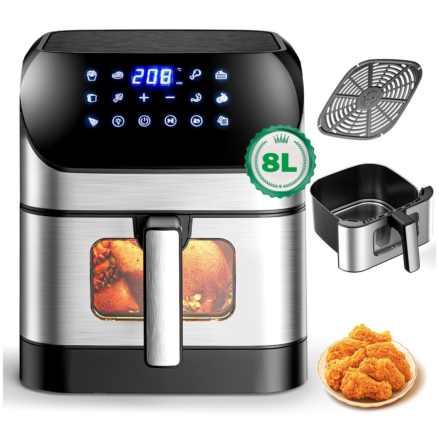 Heißluftfritteuse Airfryer 5L 10L mit Sichtfenster, 8 Automatikprogramme, Max 200℃