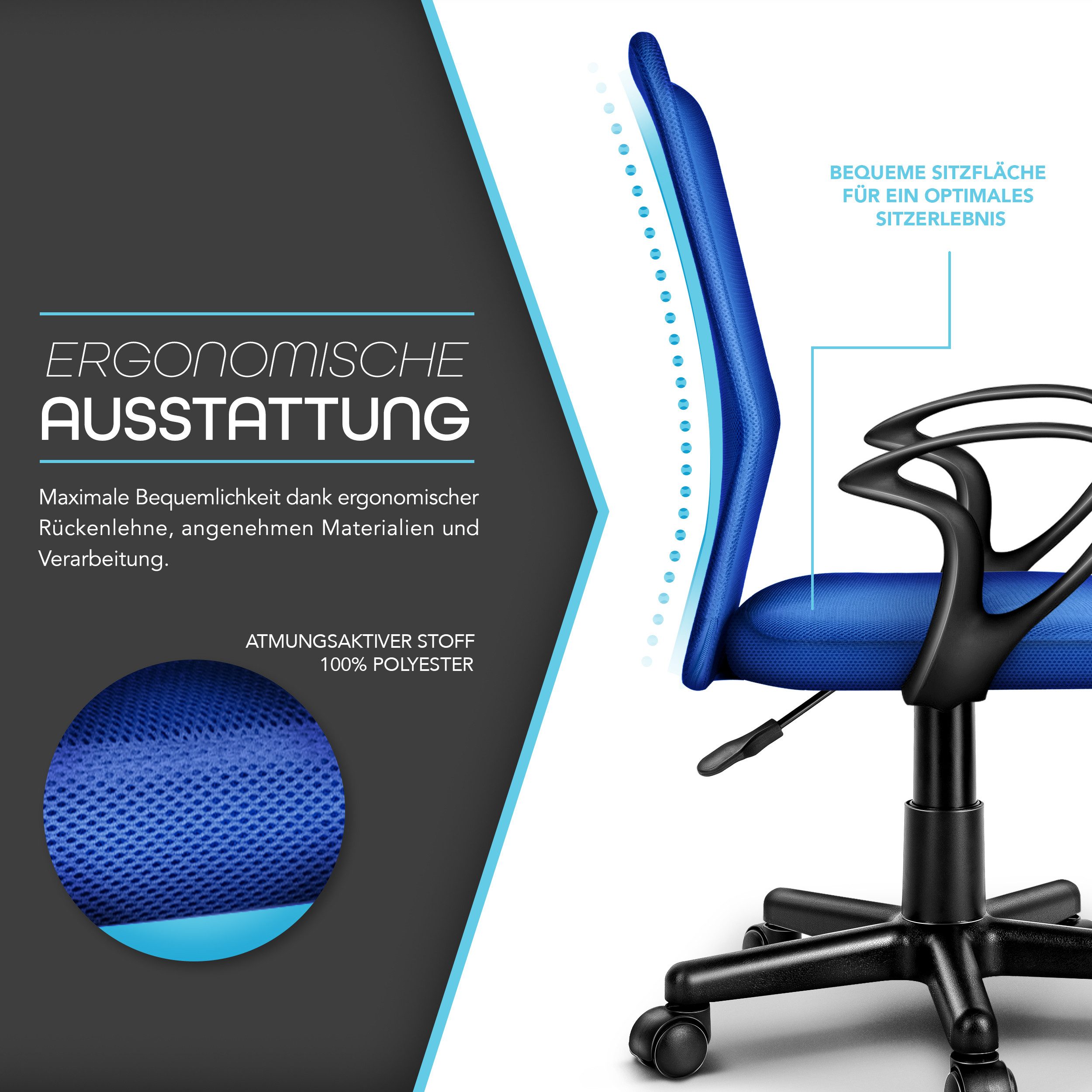 TRESKO Drehstuhl Bürostuhl Drehstuhl stufenlos höhenverstellbar, Schreibtischstuhl Lift SGS-geprüft