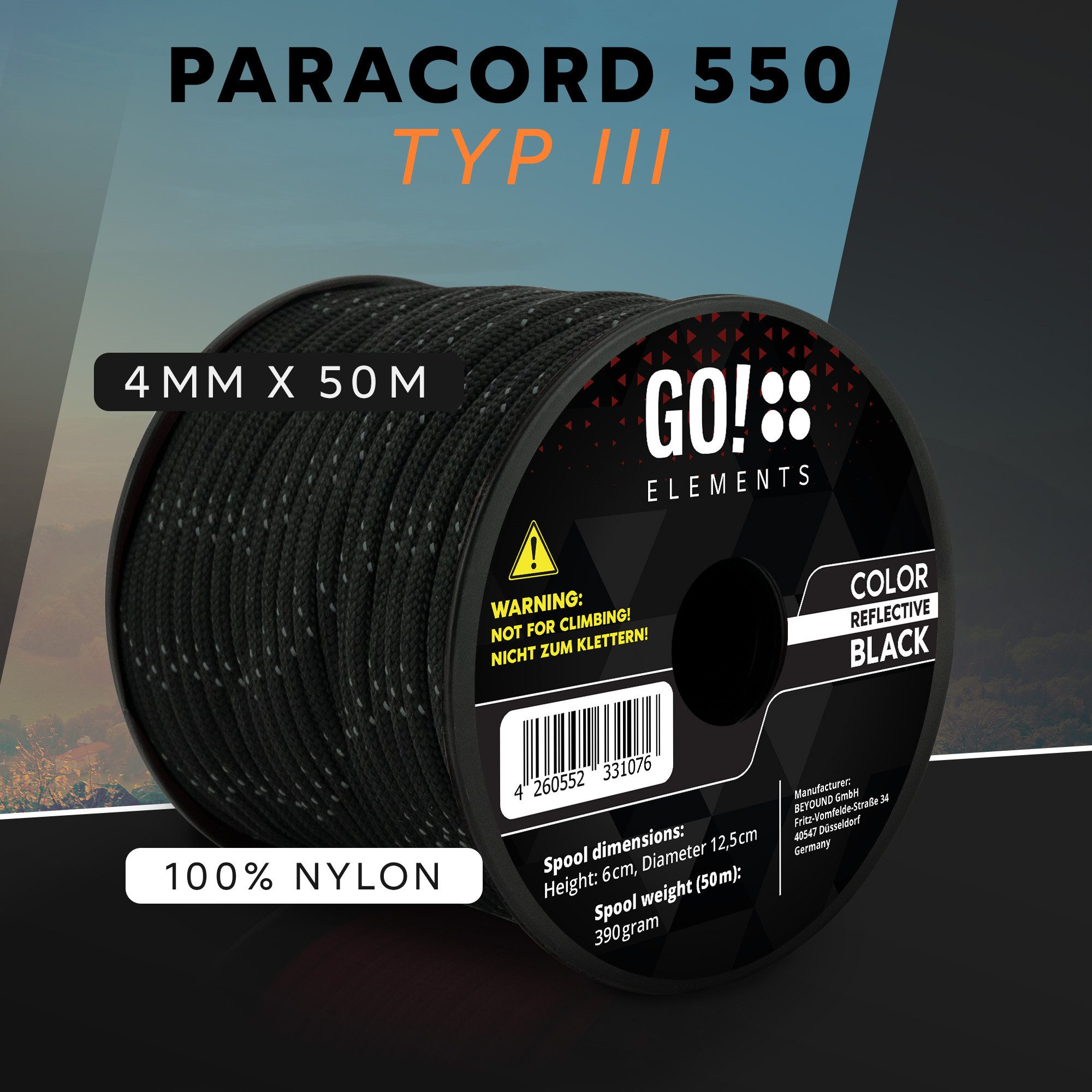 GO!elements Paracord 550 - 4mm Abspannleine, Paracord 550 aus reißfester Nylonschnur