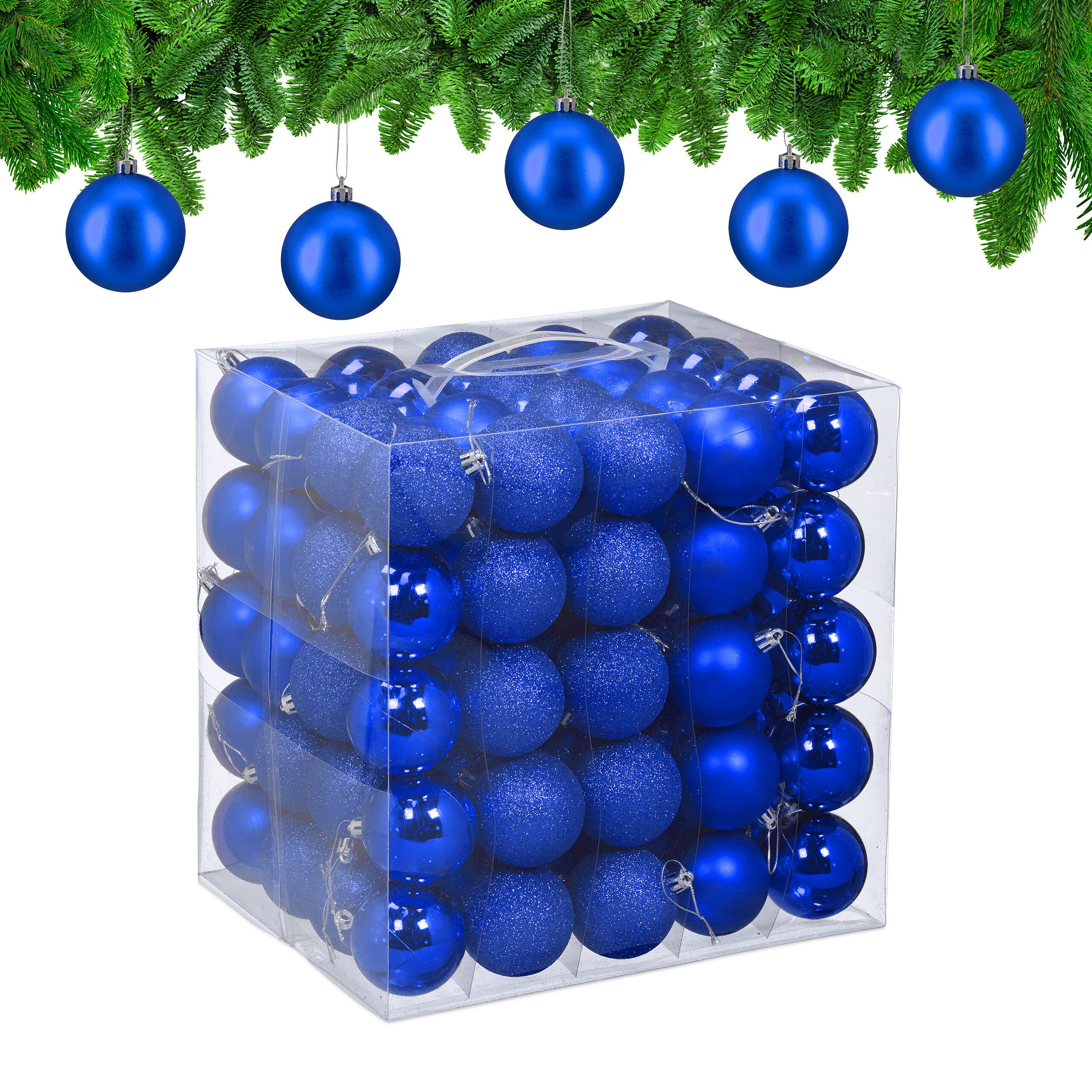 relaxdays Weihnachtsbaumkugel Weihnachtskugeln 100er Set (100 St), blau