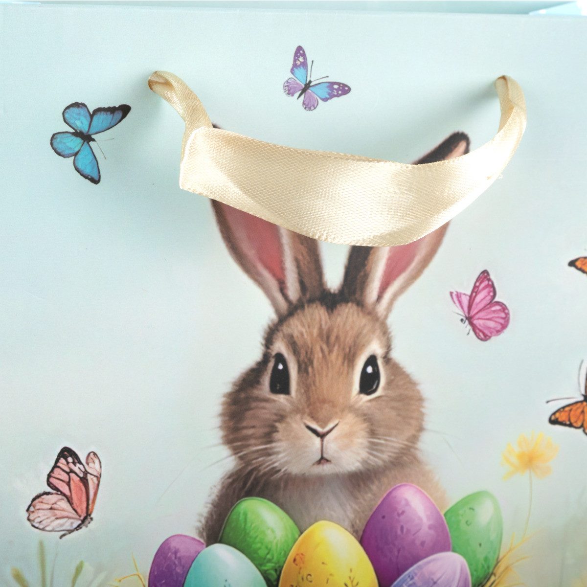 Idena Tragetasche Geschenktasche Ostern - Hase, braun mit Eiern, 18 x 23 x 8 cm