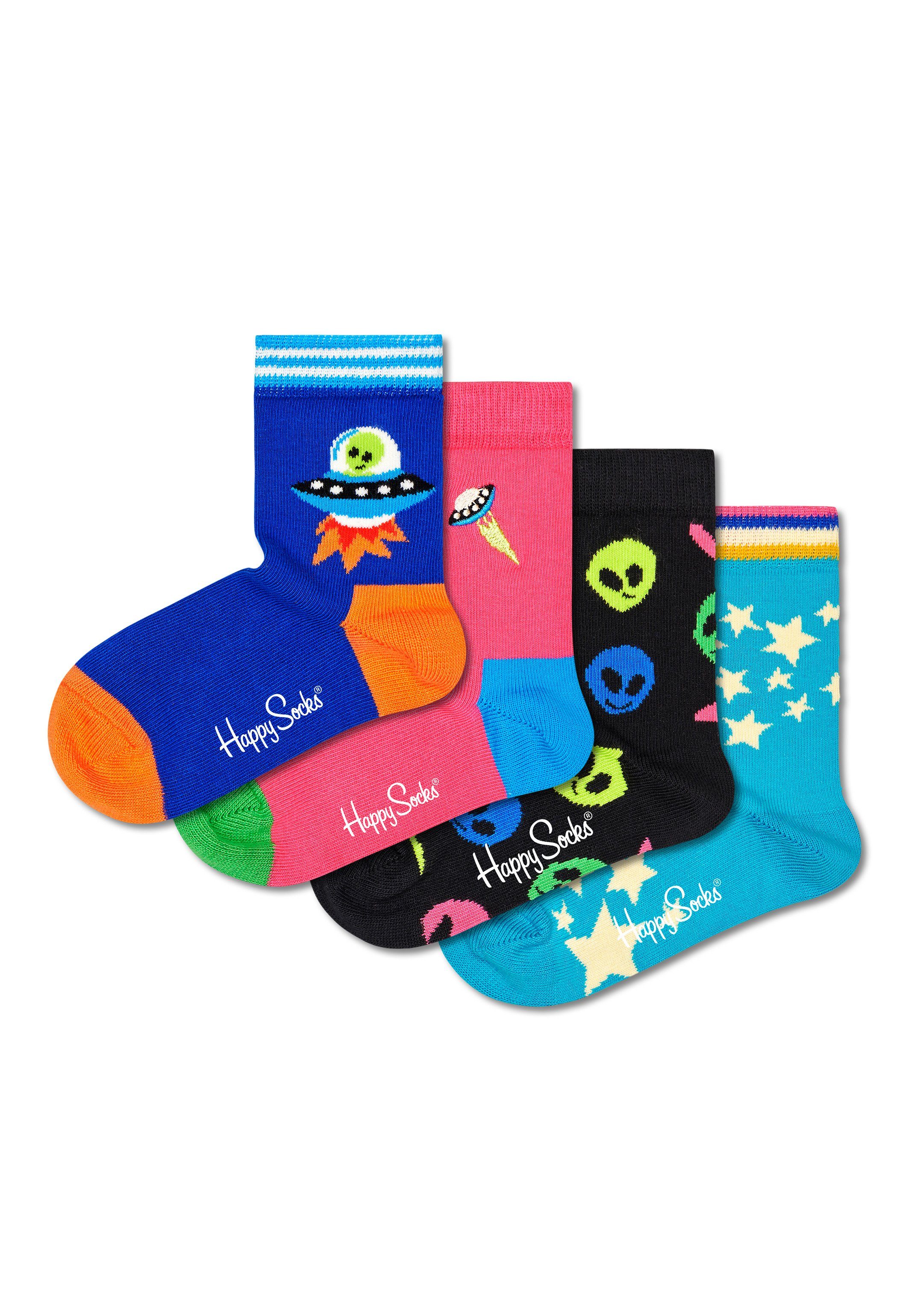 Happy Socks Langsocken Kids in (Spar-Set, 4 4-Paar) Geschenkbox - Geschenk bunte Socken Socken - 4 Box einer Space Paar Paar Baumwolle