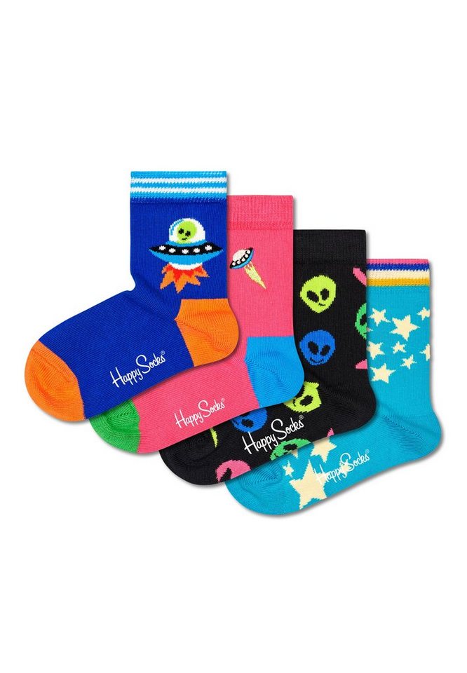 Happy Socks Langsocken Kids Space Geschenk Box (Spar-Set, 4-Paar) 4 Paar  Socken - Baumwolle - 4 Paar bunte Socken in einer Geschenkbox, Jedes Paar  zeigt unterschiedliche Muster und Farben