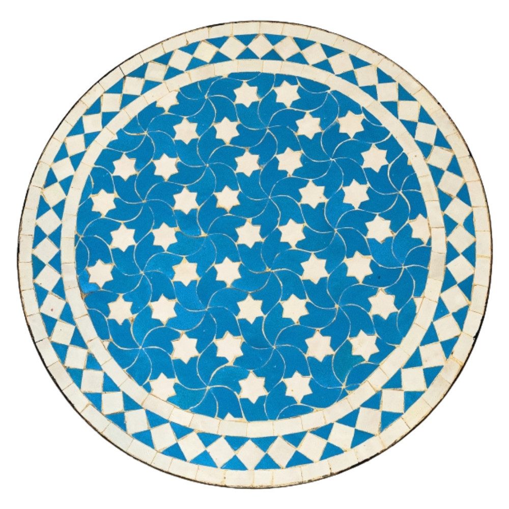 Marrakesch Orient & Mediterran Interior Esstischplatte Marokkanische Mosaikplatte Estrella Türkis Weiß ø 60cm (1 St)