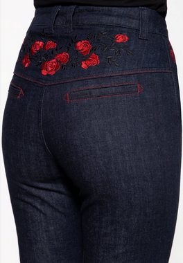 QueenKerosin Slim-fit-Jeans Roses mit kontrastierter floraler Rosen Stickerei im Western-Style