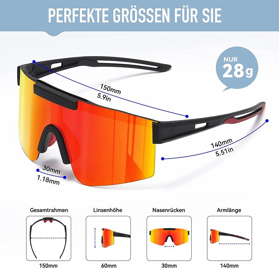 orange PACIEA Polarisiert Herren-Damen-Fahrradbrille Ski Sportbrille UV400 Sport-Sonnenbrille