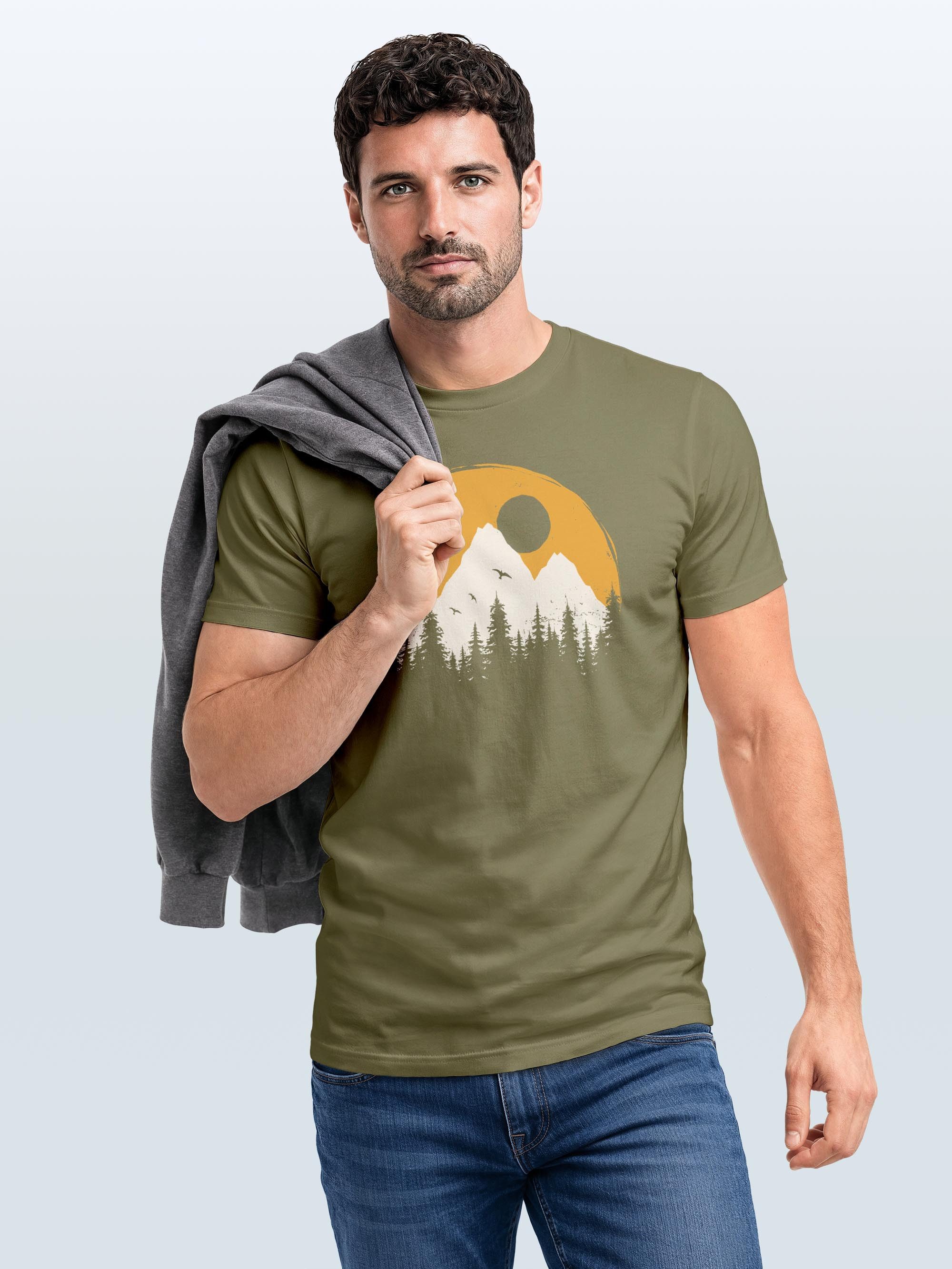 Neverless Print-Shirt Herren T-Shirt Outdoor Print Natural Badge Logo Wandern Fashion mit Print