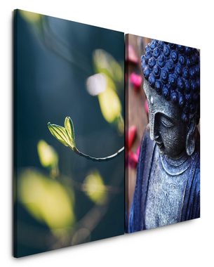 Sinus Art Leinwandbild 2 Bilder je 60x90cm Baumblüte Buddhakopf Buddha Asien Meditation Achtsamkeit Stille