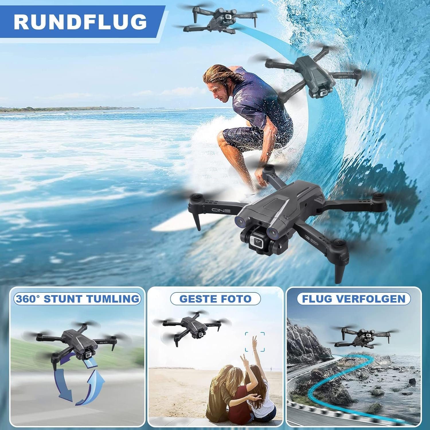4K Quadrocopter Anfänger) Drohne Kamera Batterien Gestensteuerung HD Dual 2 RC MINGPINHUIUS (1080P,