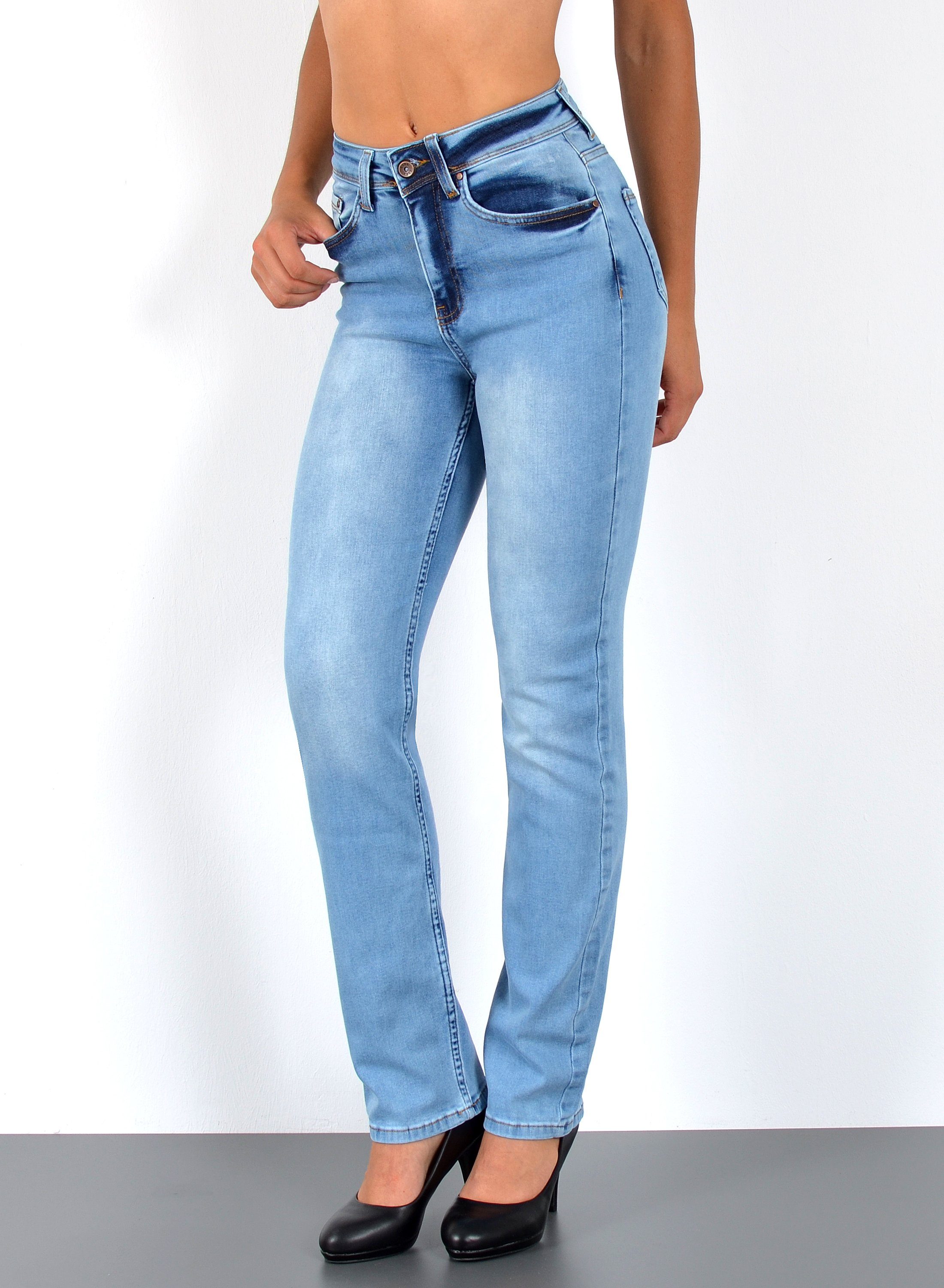 ESRA Straight-Jeans High Waist Straight Fit Jeans Damen Geradeschnitt Hose günstig online kaufen