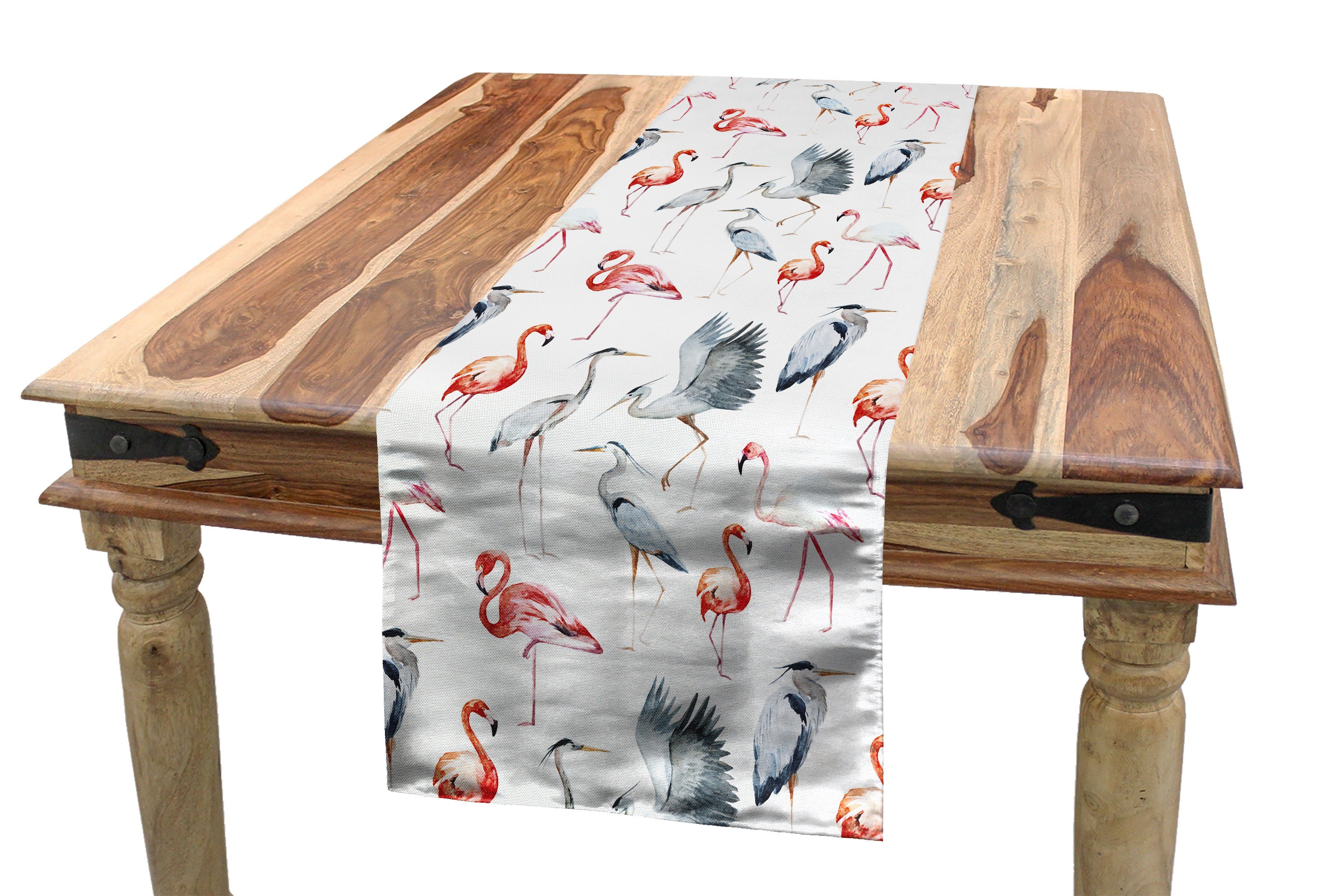 Reiher Tischläufer, Aquarell Flamingo Dekorativer Tischläufer Esszimmer Rechteckiger Abakuhaus Küche Vögel