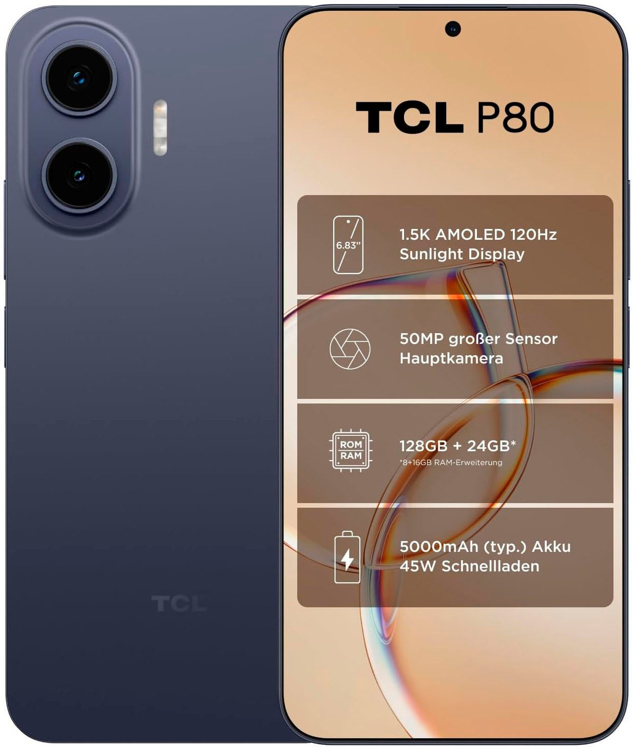 TCL P80 Smartphone (17,07 cm/6,83 Zoll, 128 GB Speicherplatz, 50 MP Kamera)