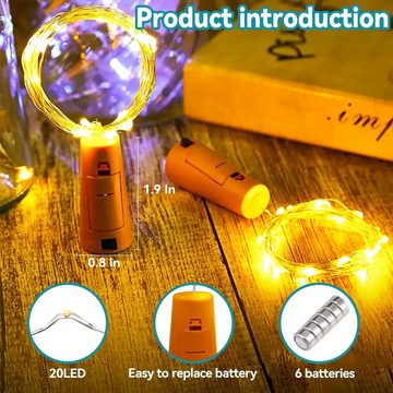 Alster Herz LED-Lichterkette 10 Flaschenlicht Batterie, Flaschenlichterkette Korken 2M 20LED E0399, Deko für DIY, Party, Hochzeit, Weihnachten