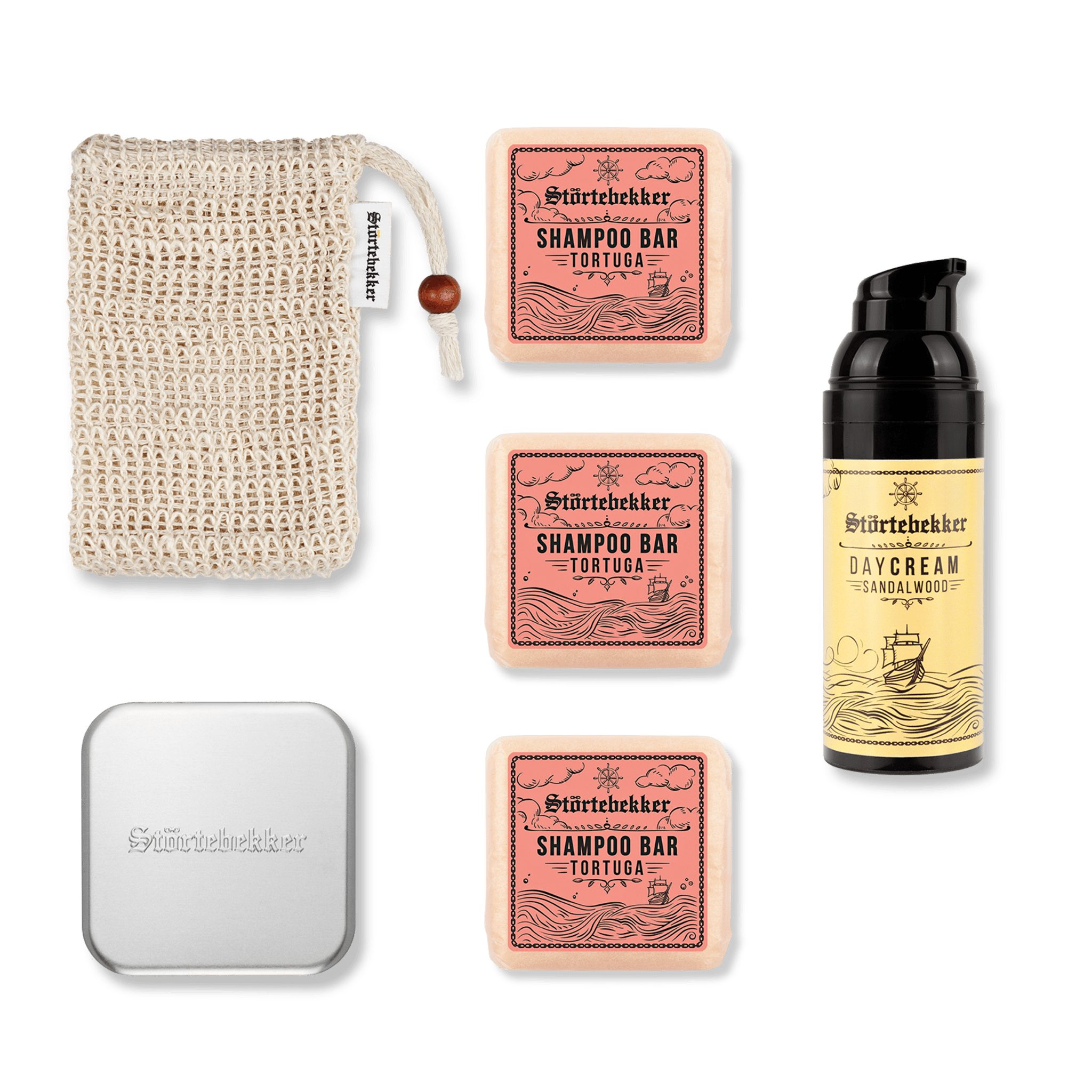 Störtebekker Festes Haarshampoo x 3 - Dusch Routine Set inkl. Tagescreme, Soap Box und Soap Bag, Spar-Set, Alles für die Dusch Routine, Sanfte Pflege für Haare & Haut - Spendet Feuchtigkeit