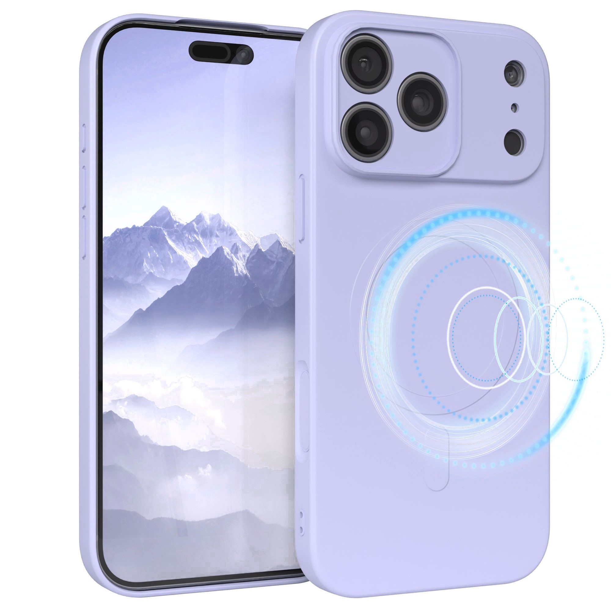 EAZY CASE Handyhülle MagSafe für Apple iPhone 18 Pro Max 6,9 Zoll, MagSafe Soft-Silikonhülle kabelloses Laden matte Oberfläche Blau Lila