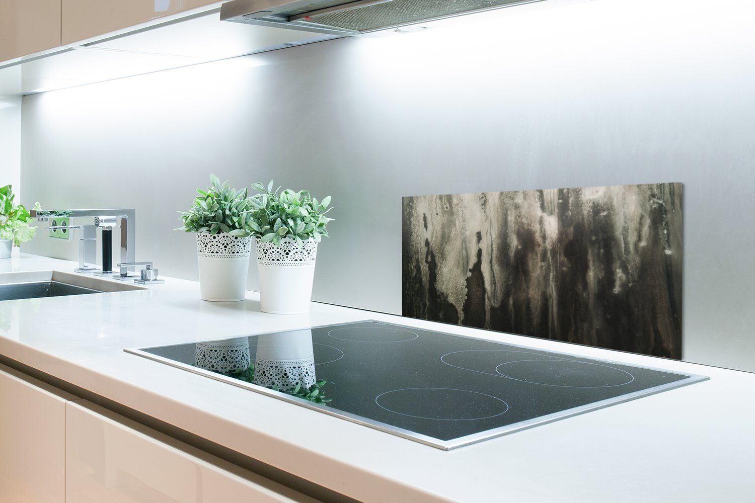 MuchoWow Küchenrückwand Abstrakt cm, Muster, Grau gegen Kunst - Küchen Schmutzflecken - - 60x30 Wandschutz, (1-tlg), Fett für und