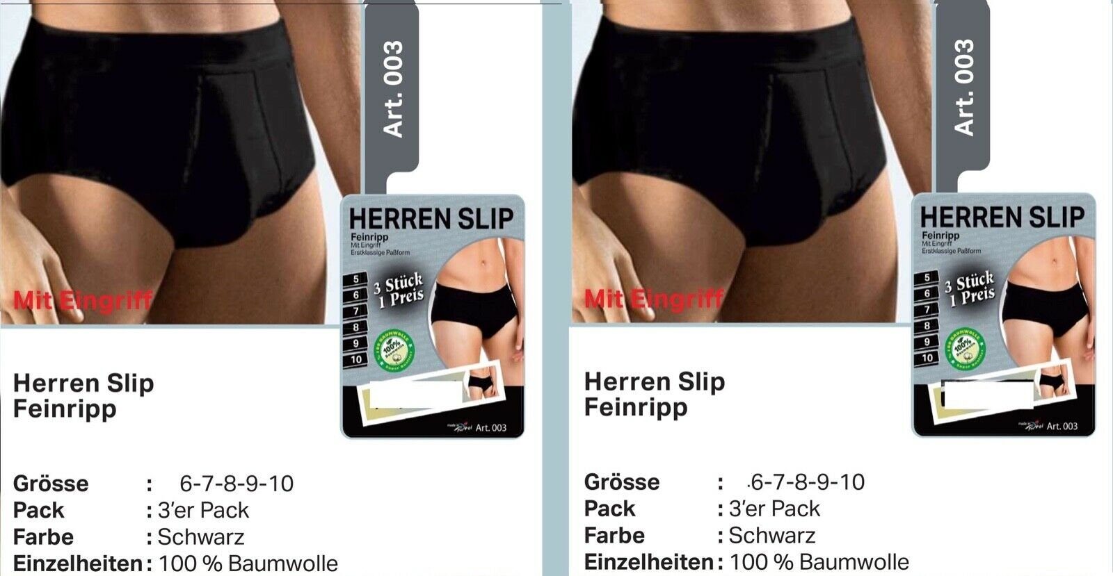 cwonlineshop Slip Sparset 6 Stück Herrenslips/Unterhosen mit Eingriff, Feinripp (6-St) 100 % Baumwolle Schwarz M L XL XXL XXXL Premium Qualität