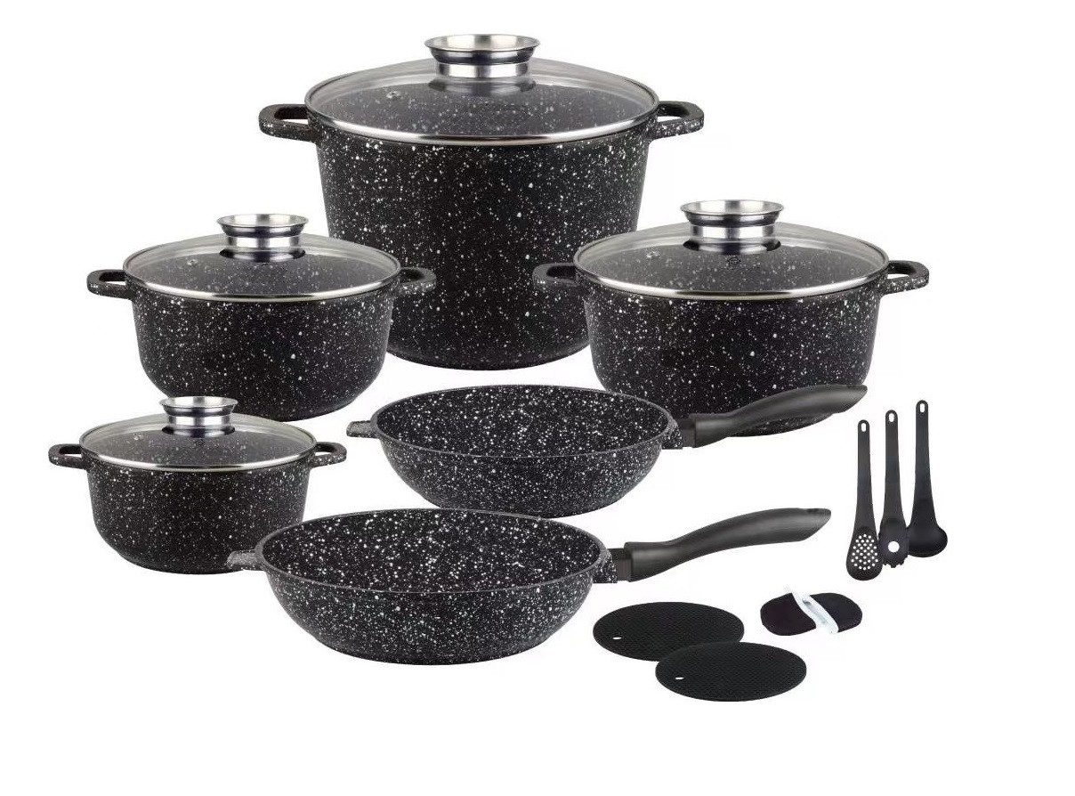 Zilner Topf-Set Schöne Töpfe in verschiedenen Größen mit Pfannen Steinbeschichtung, Aluminiumguss, Aluminium, Keramik, Edelstahl (1.3L / 2.4L / 3.4L / 4.6L / 6.3L / 6.9L, 17-tlg., Es ist eine perfekte Geschenkidee für jeden Anlass. Bestseller-Topfset), Innovative Aroma Knob-Griffe