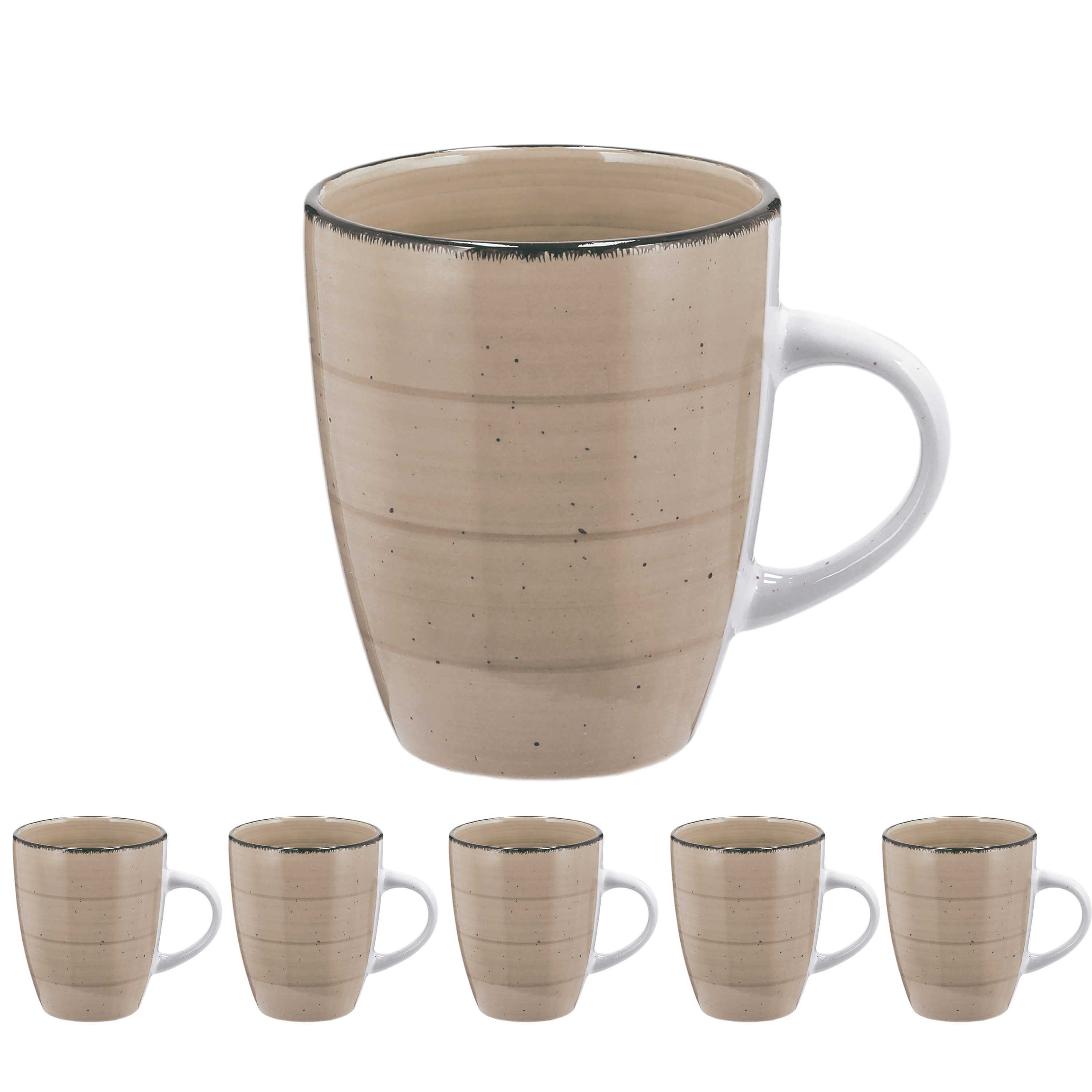 Tasse Kaffeebecher Steingut 6er Set beige 360ml 9x11cm Tasse Becher