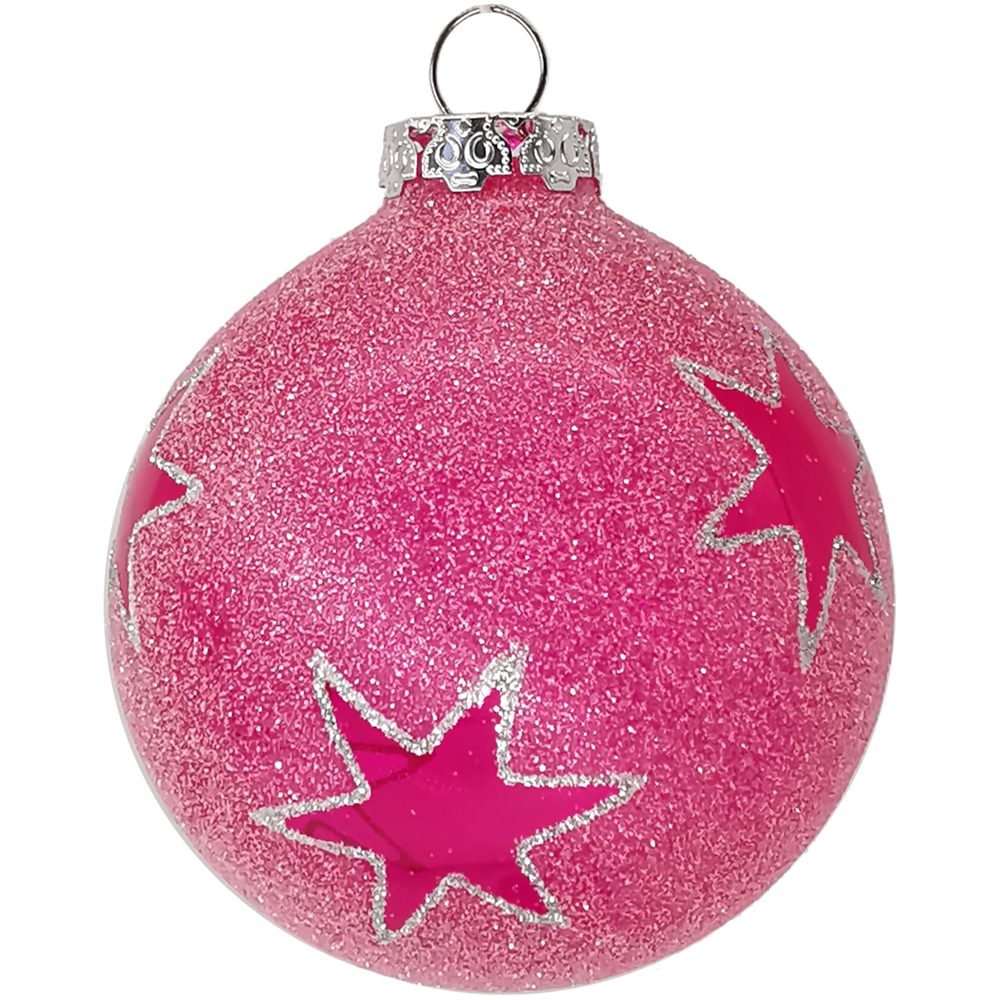 Schatzhauser Weihnachtsbaumkugel Sterne Sand rosa halbtransparent Ø8cm (1 St), Maschinenkugel, bedruckt