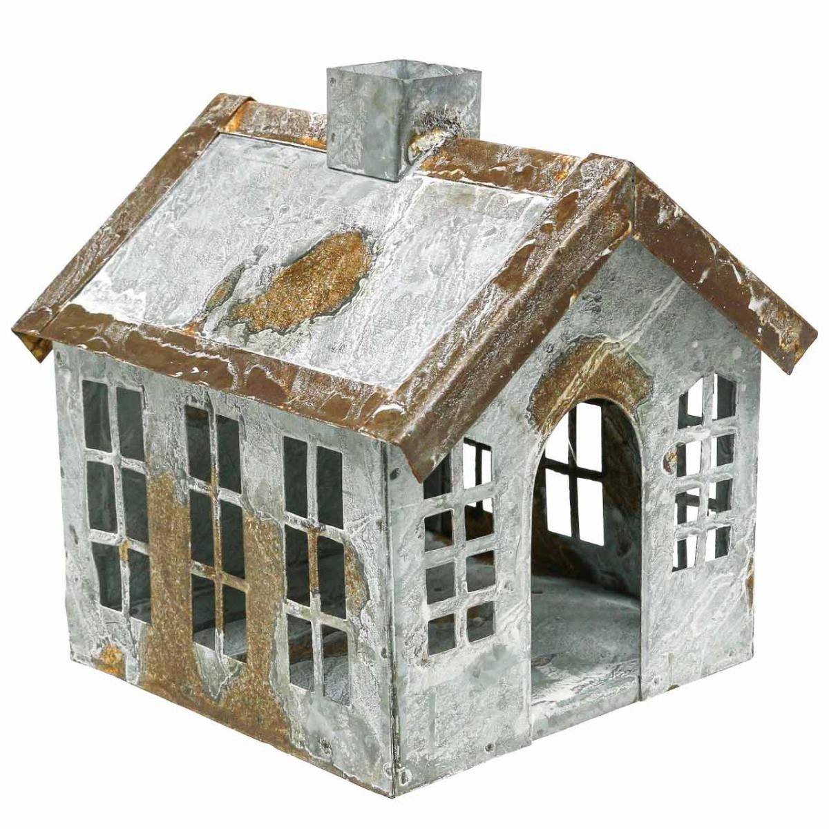 Florists Products Gartenfigur Metall Teelichthaus Vintage Shabby-Chic Weiß Gewaschen