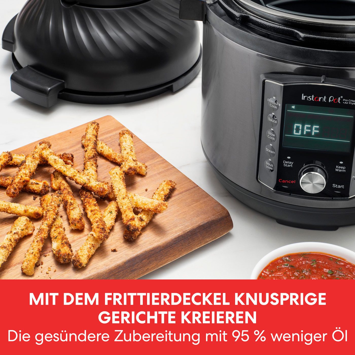Instant Pot Multikocher Duo Crisp 11in1 Heißluftfritteuse Slow Cooker Braten Grillen Backen, 1500 W, 7.6 l Schüssel, 2 abnehmbare Deckel für Schnellkochen und Heißluftfrittieren