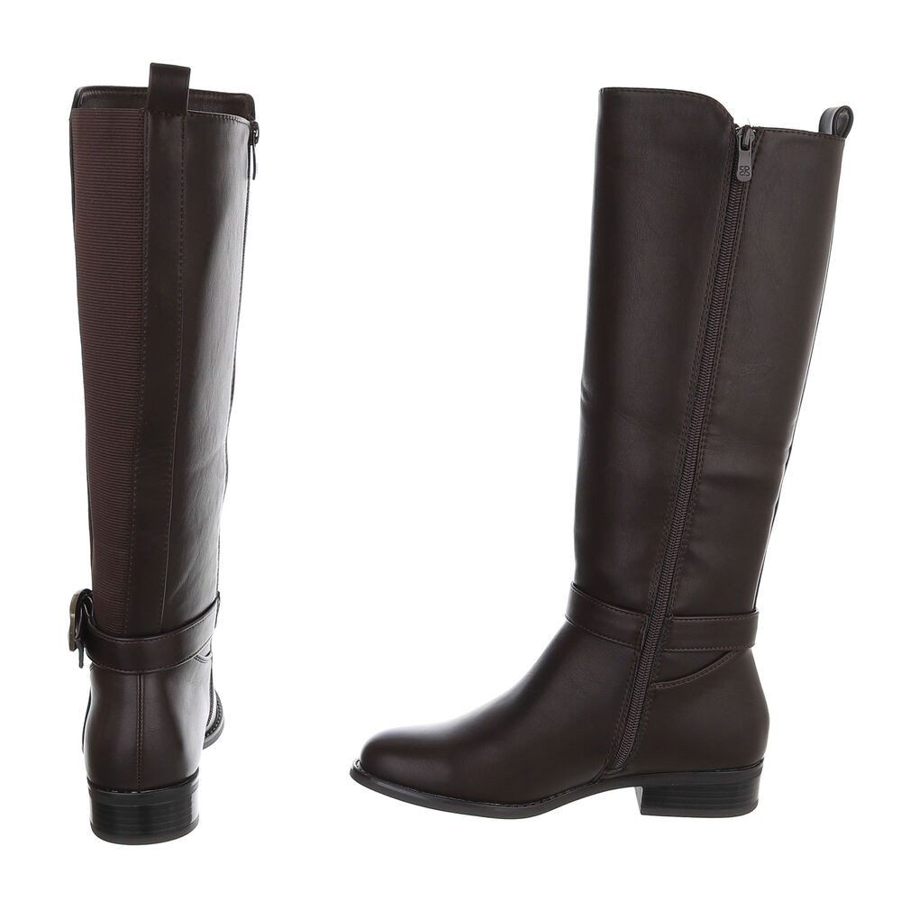 Ital-Design Damen Langschaftstiefel mit Schnallen-Detail Stiefel (92125548) Blockabsatz Flache Stiefel in Braun – Bild 5 von 5