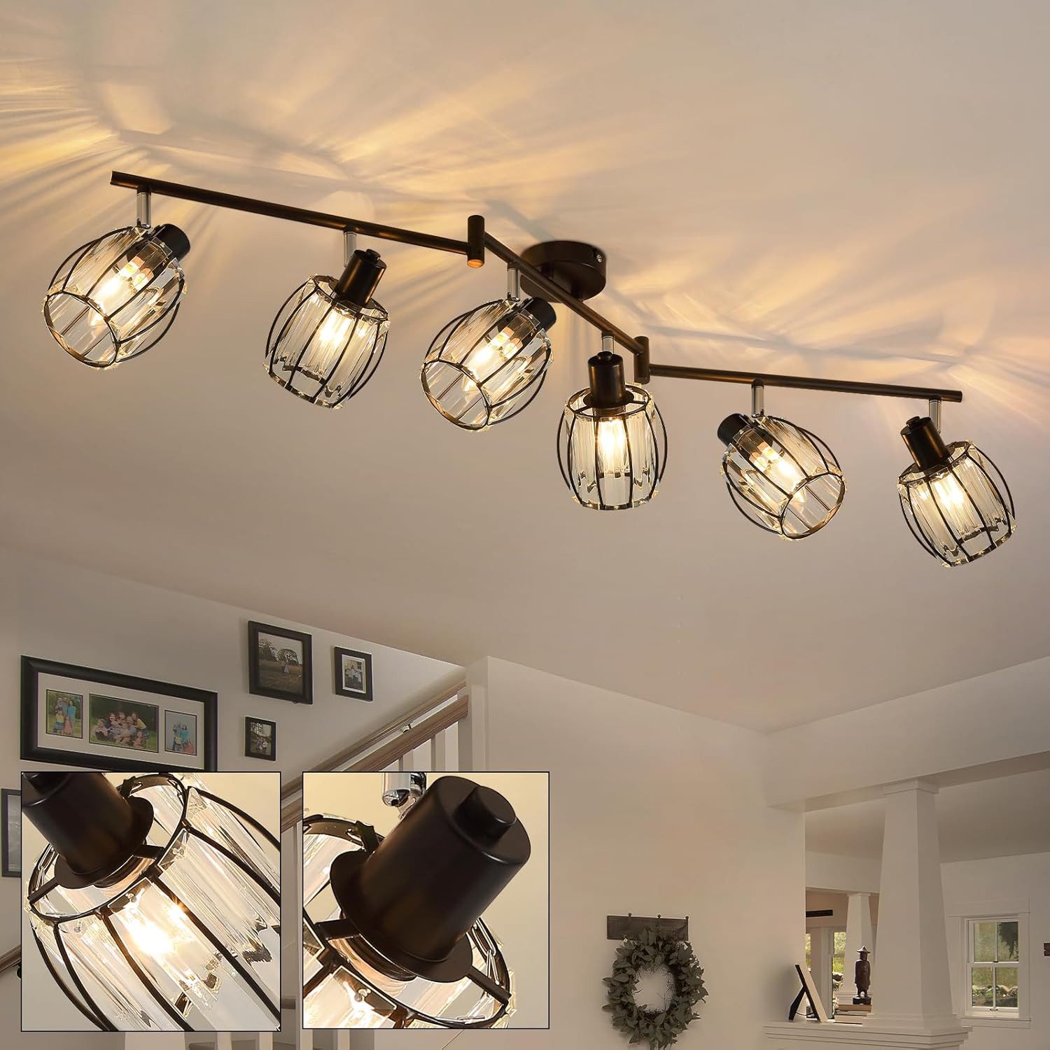 Nettlife Deckenstrahler Kristall Vintage Industrial Deckenspot Schwarz E14 350° schwenkbar, LED wechselbar, Retro Прожекторы Industrial Flurlampe für Flur Hotel
