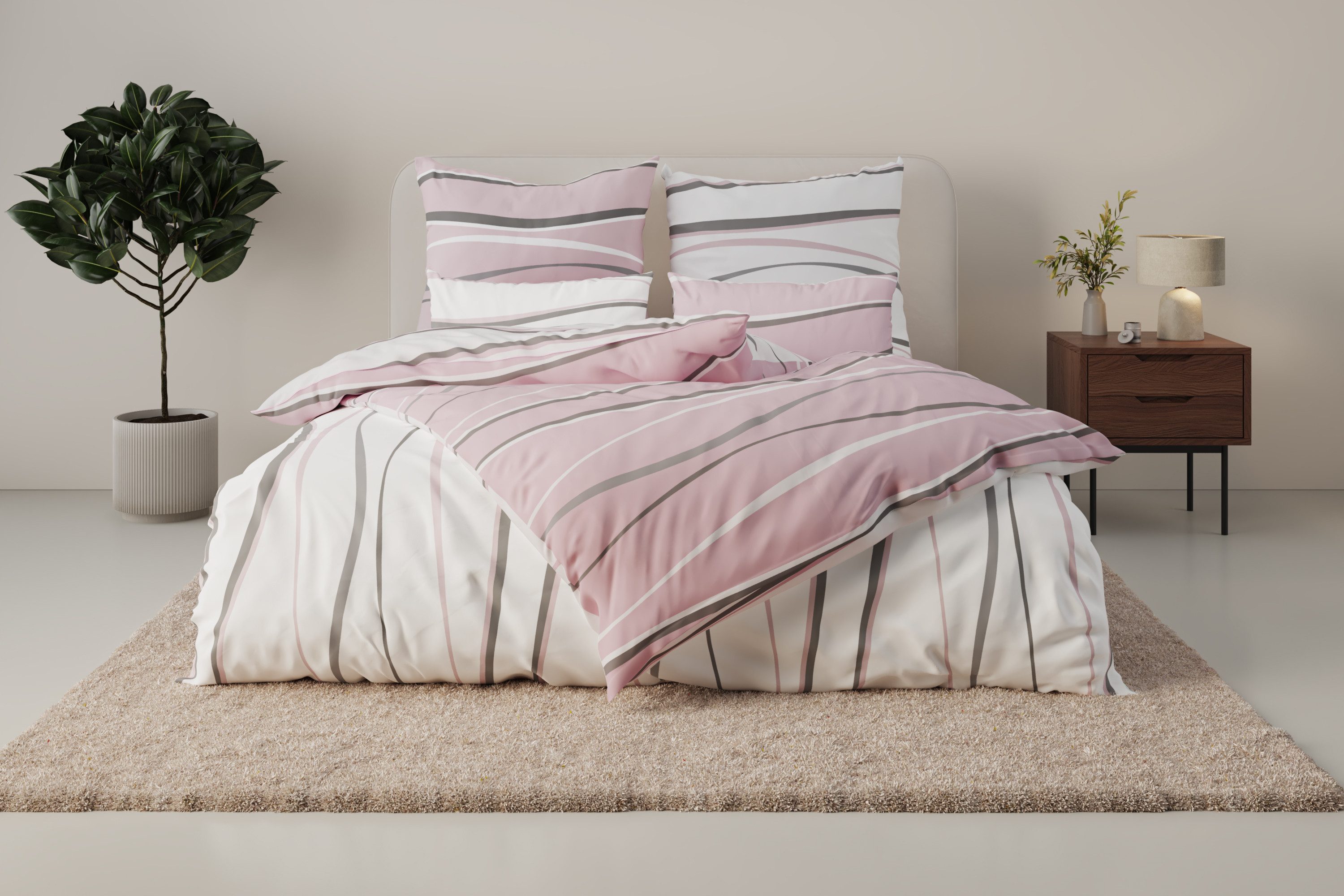 OTTO home Wendebettwäsche Alvara, Linon, 2 teilig, in Gr. 135x200 oder 155x220 cm, 100% Baumwolle, grafisches Motiv