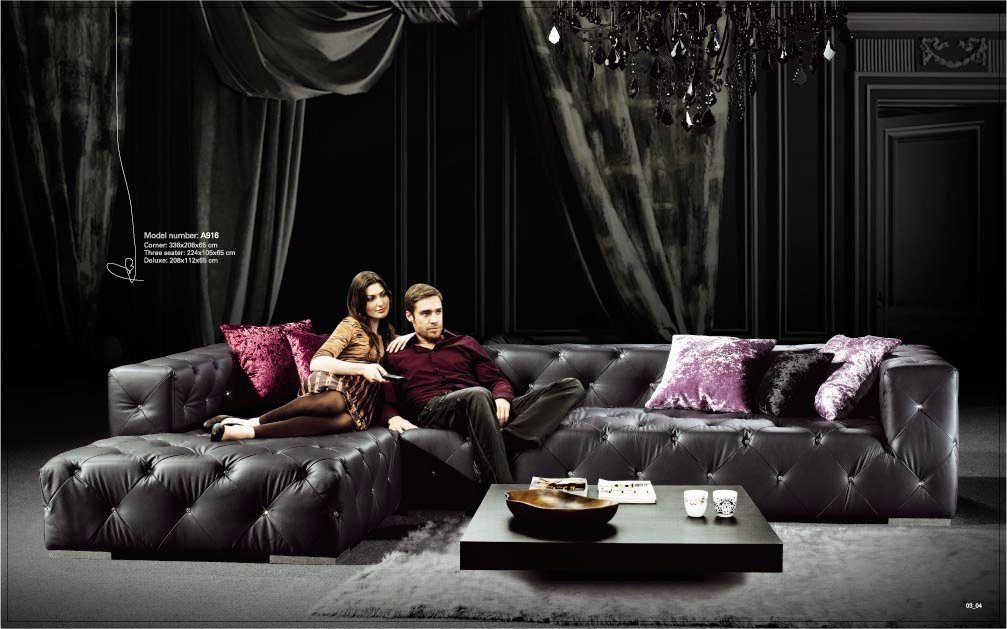 Ecksofa, Chesterfield Luxus Sofa Couch JVmoebel Schwarz Ledersofa L-Form Neu Ecksofa