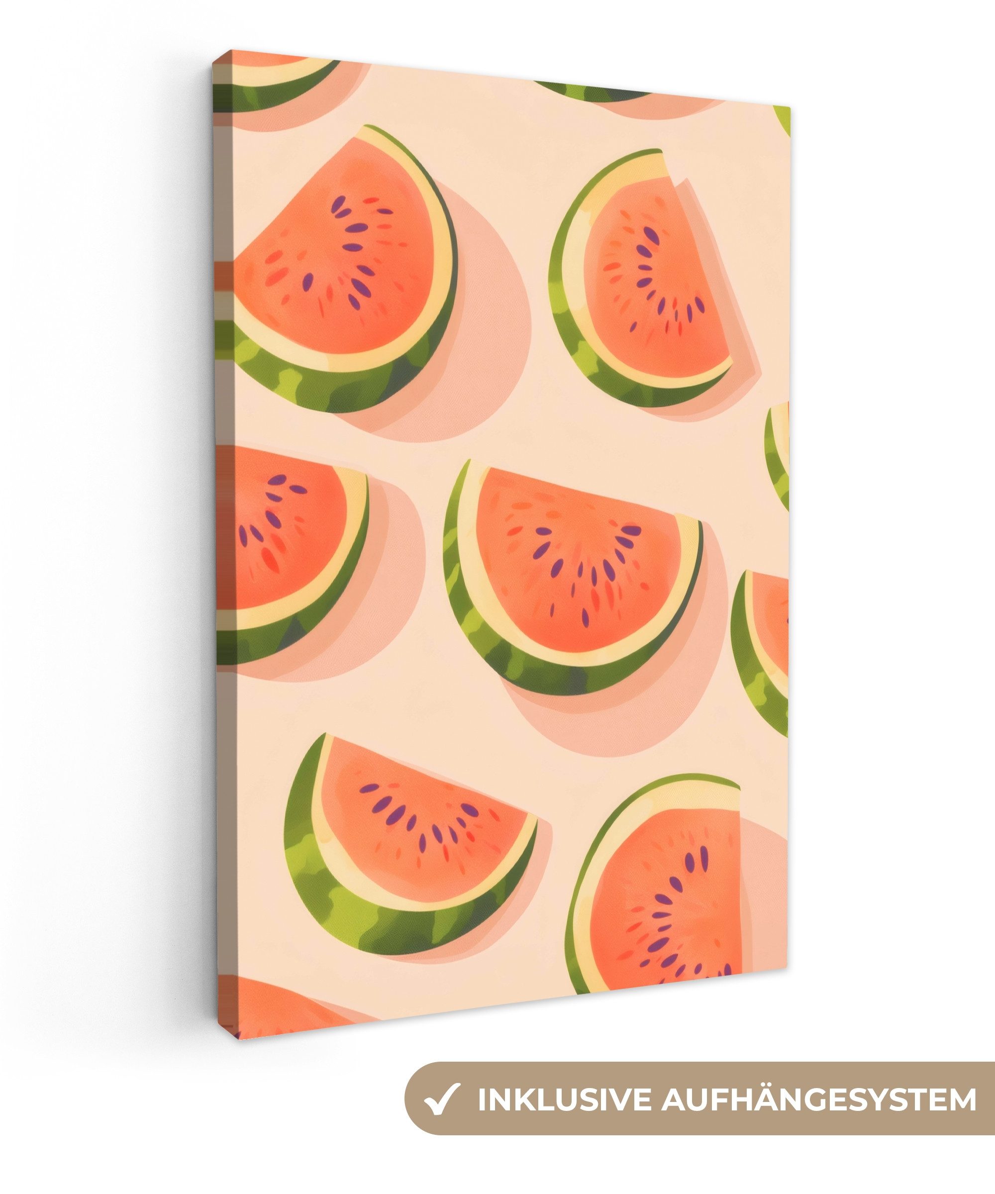 Leinwandbild Wassermelone - Scheiben - Kerne - Rot