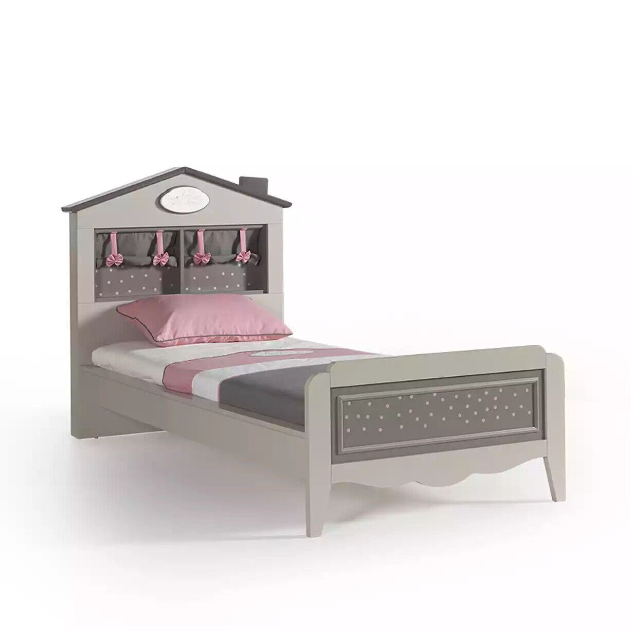 JVmoebel Bett Grau Bett 120 cm Holzmöbel Design Mädchenbett Kinderbett Holz Modern (1-tlg., Bett), Made in Europe