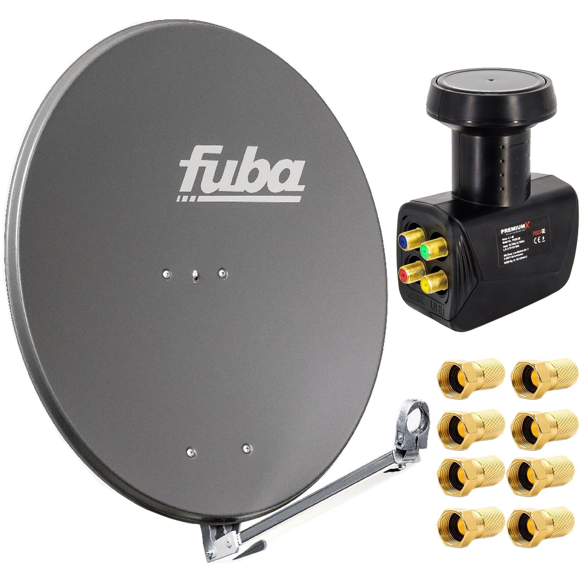 Fuba DAL 800 A Satellitenantenne Alu Anthrazit LNB Quad 8x F-Stecker SAT-Antenne