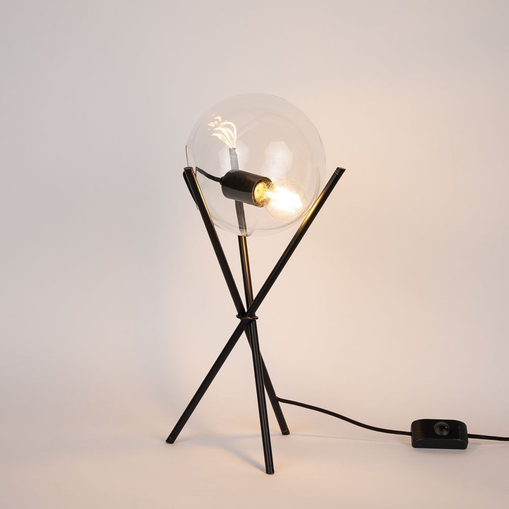s.luce Tischleuchte Glas-Dreibeinleuchte Orb 20cm Klar/Schwarz | Tischlampen