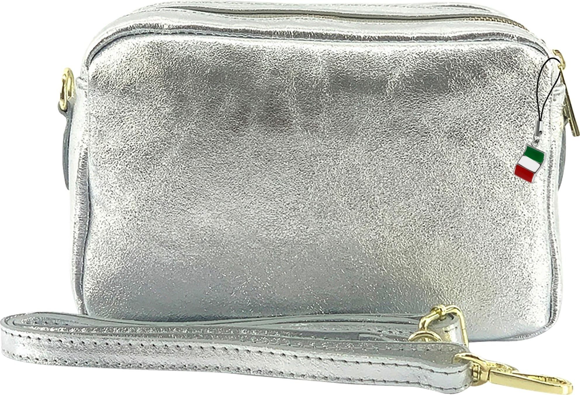 FLORENCE Umhängetasche Florence Umhängetasche Damen Tasche (Umhängetasche), Damen Leder Umhängetasche, silber ca. 22cm