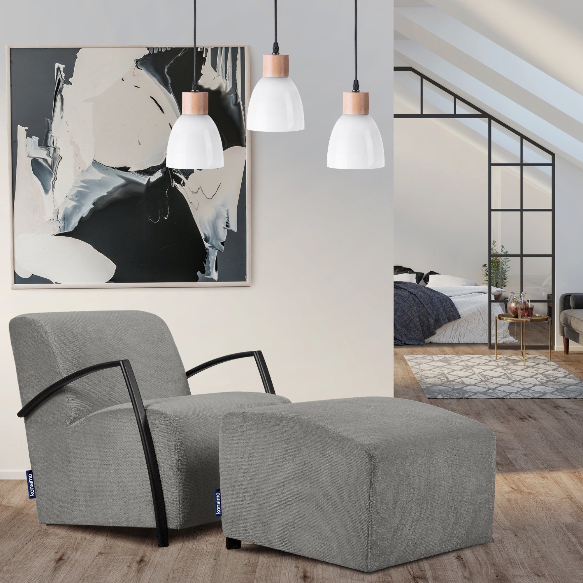 KONSIMO® Pendelleuchte KARI Hängeleuchte, ohne Leuchtmittel, Keramik-Lampenschirm, E14