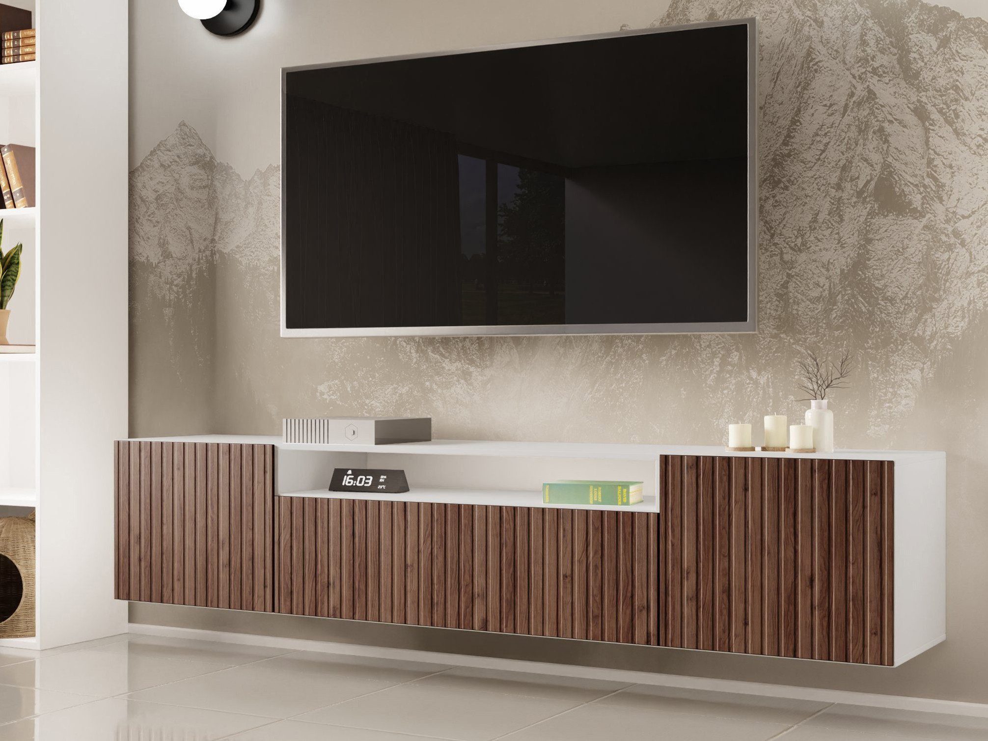 Beautysofa TV-Schrank Modernes RTV-Kabinett mit gefrästen Lamellen-Fronten MIO 2 B:200/H:40/T:41cm