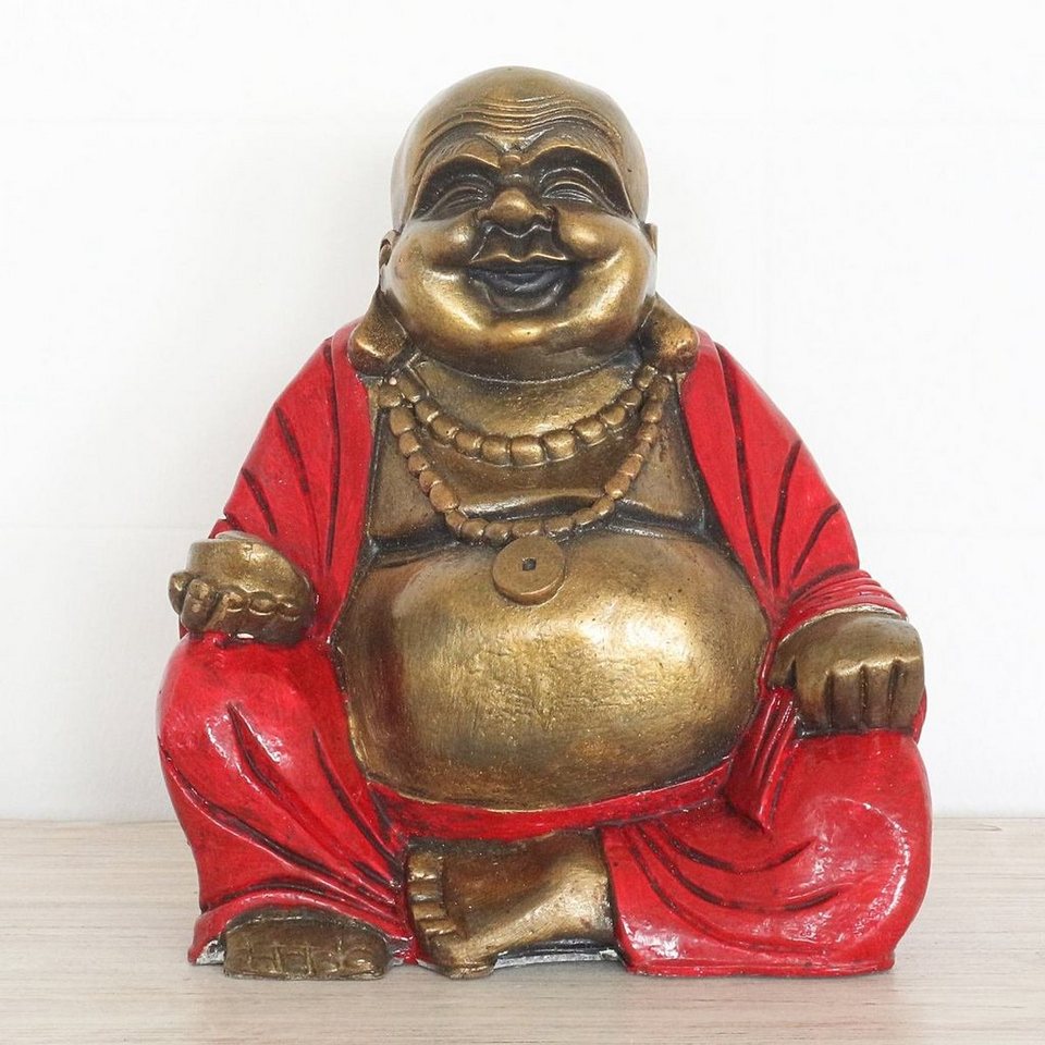 Oriental Galerie Dekofigur Happy Buddha Gold Rot Resin 28 cm (1 St),  traditionelle Herstellung in Handarbeit im Ursprungsland