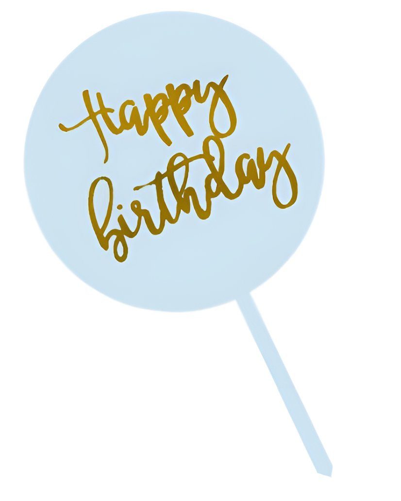 Festivalartikel Tortenstecker Happy Birthday Blau mit Goldener Aufschrift Topper Geburstag