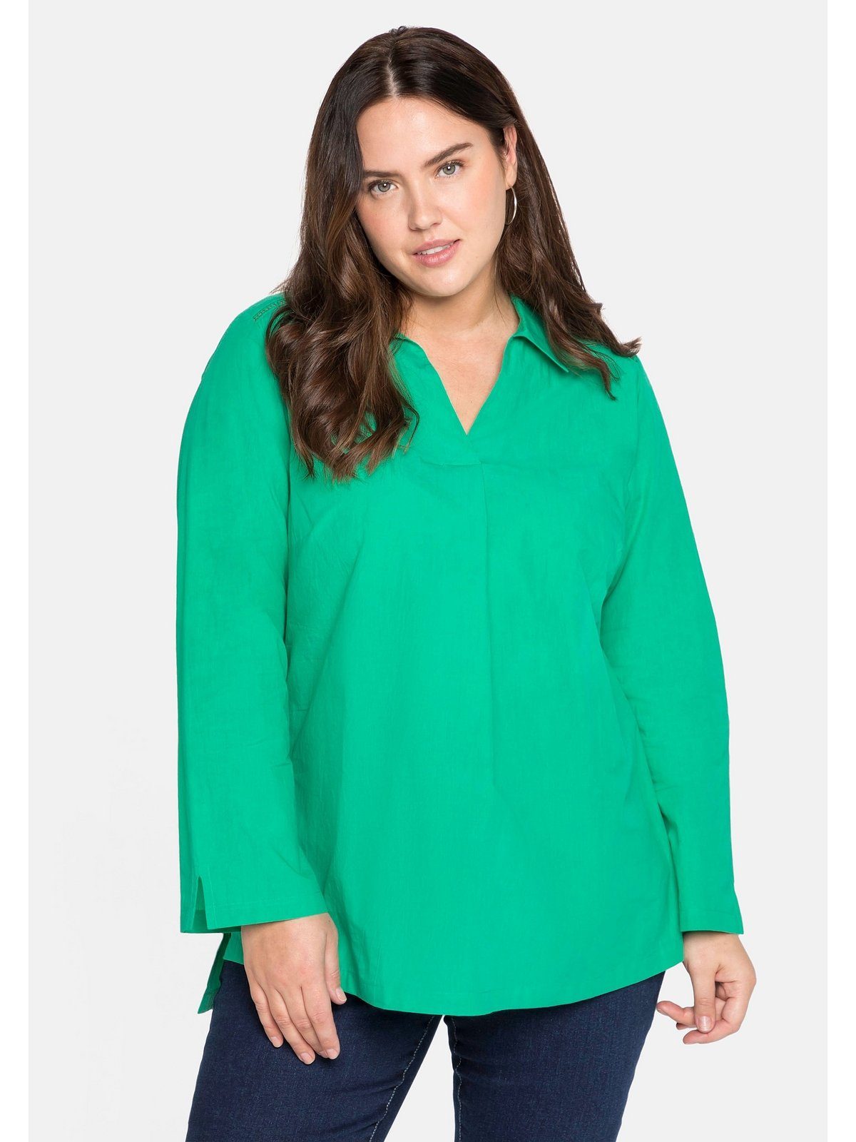 Sheego Longtunika Große Größen mit Lochmuster und Blusenkragen. Reduzierter Preis € 27,99. Unverbindliche Preisempfehlung € 69,99