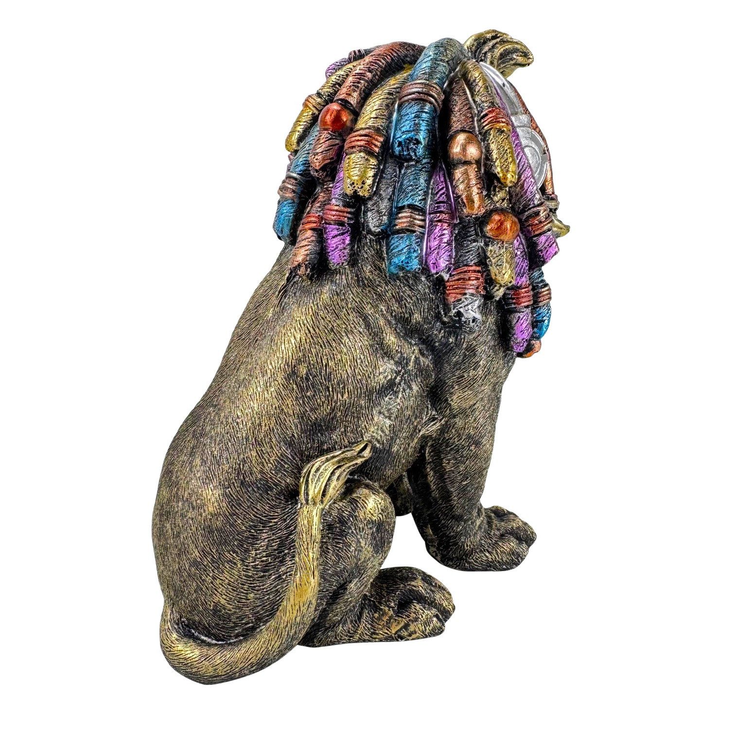 Online-Fuchs Dekofigur cooler Löwe mit bunten Dreadlocks - Gartenfigur, Statue für außen (Streetstyle mit Kopfhörern & Pilotenbrille, 20 oder 36 cm groß), aus Kunstharz (Polyresin) - für den Innen- und Außenbereich