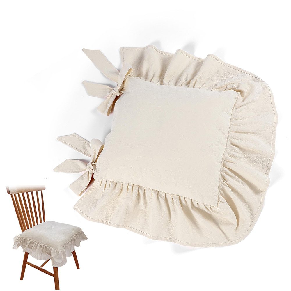 Diwzbyn Stuhlkissen Stuhlkissenbezug mit Rüschen & Schleifen,mit Bindebänder, Stuhlhusse Landhausstil ohne Füllung,für Indoor und Outdoor