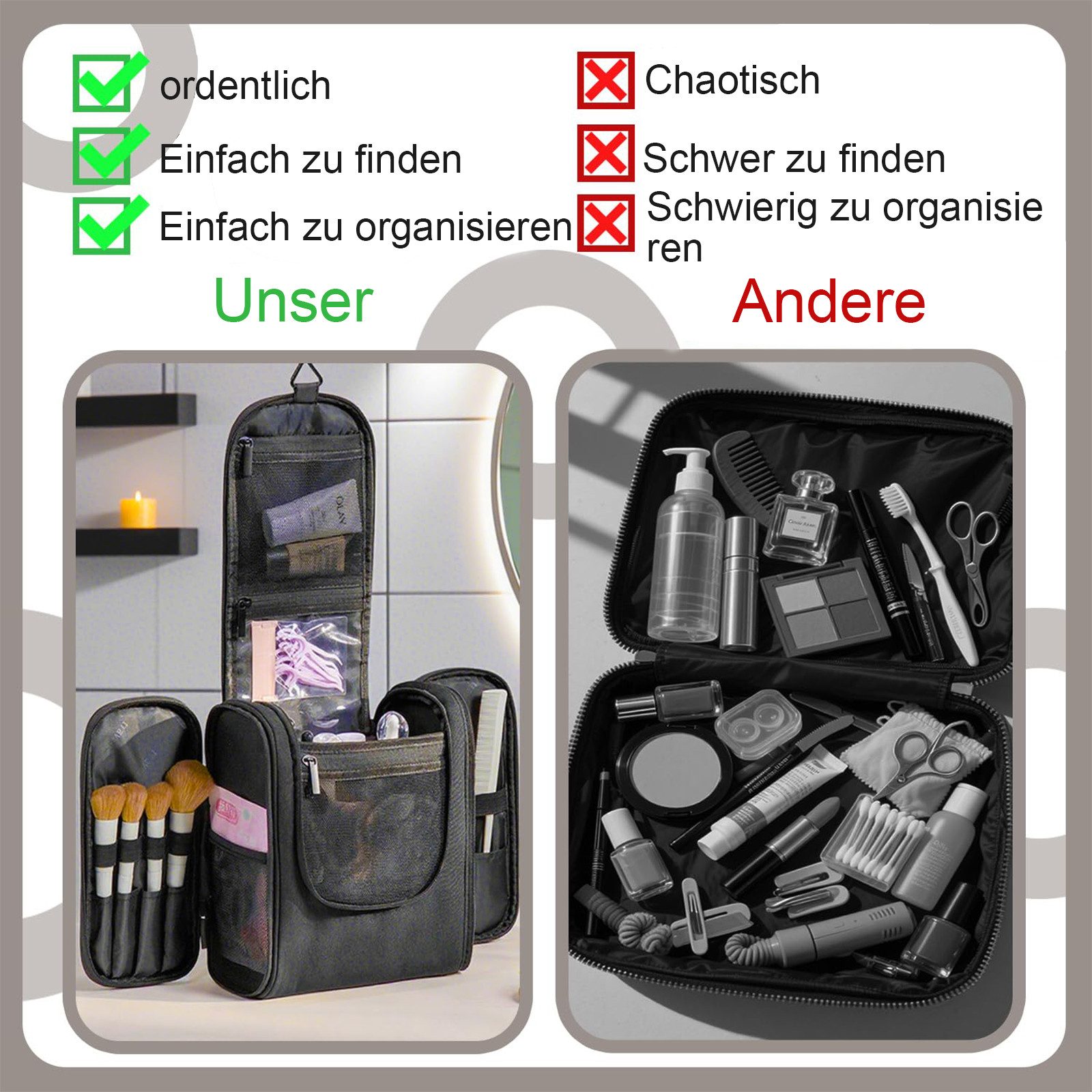 HAUSS SPOLE Kulturbeutel Reisetasche Mit Große Kapazität Aufbewahrungstasche Rasiertasche (viel Stauraum für Toilettenartikel Kosmetik Rasierer, 1-tlg., mit Haken wasserdichter Nass-/Trocken-Trennung abnehmbarer Tasche), Unisex für Urlaub Business Outdoor und als Geschenk geeignet