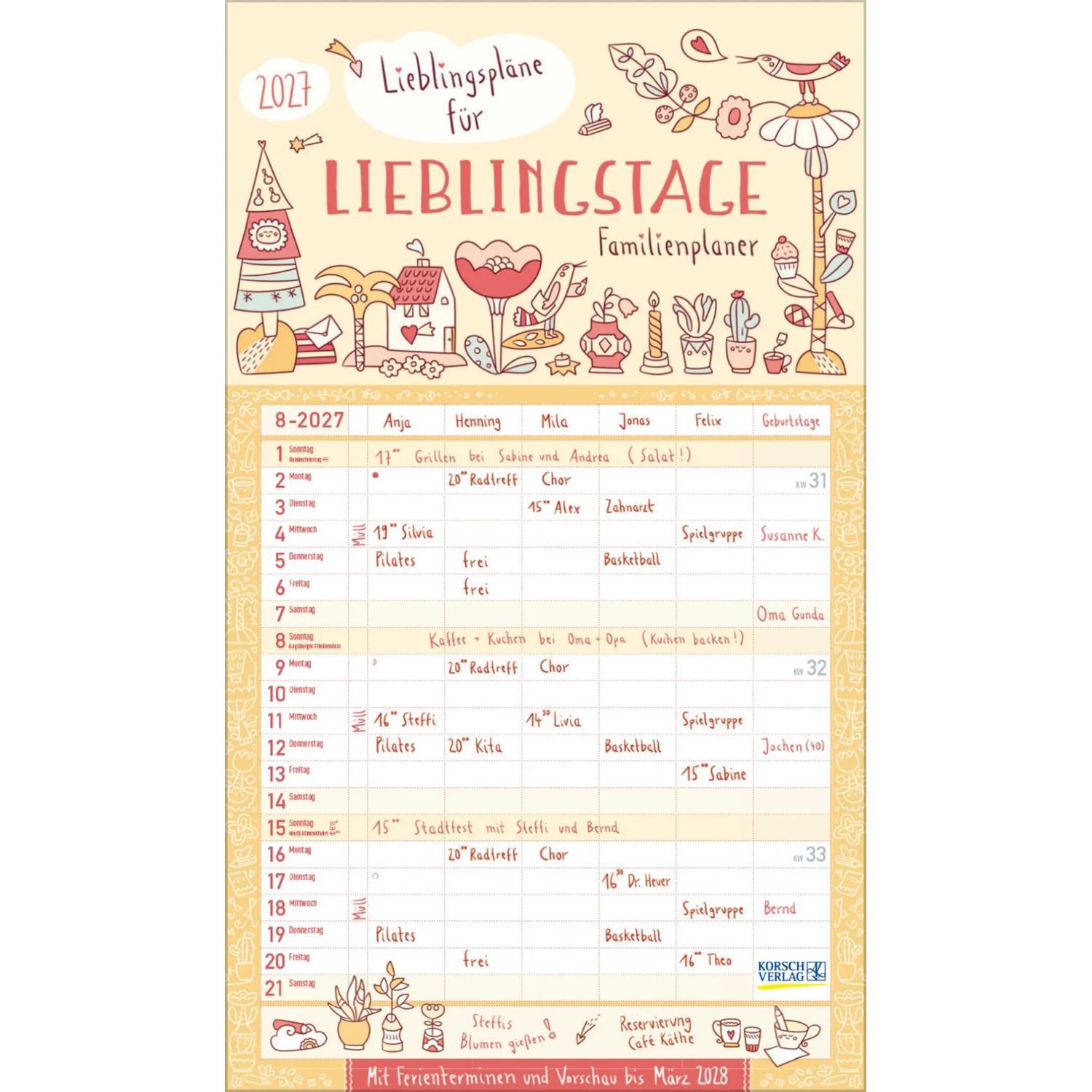 Korsch Verlag Familienkalender Familienplaner Lieblingspläne für Lieblingstage 2027