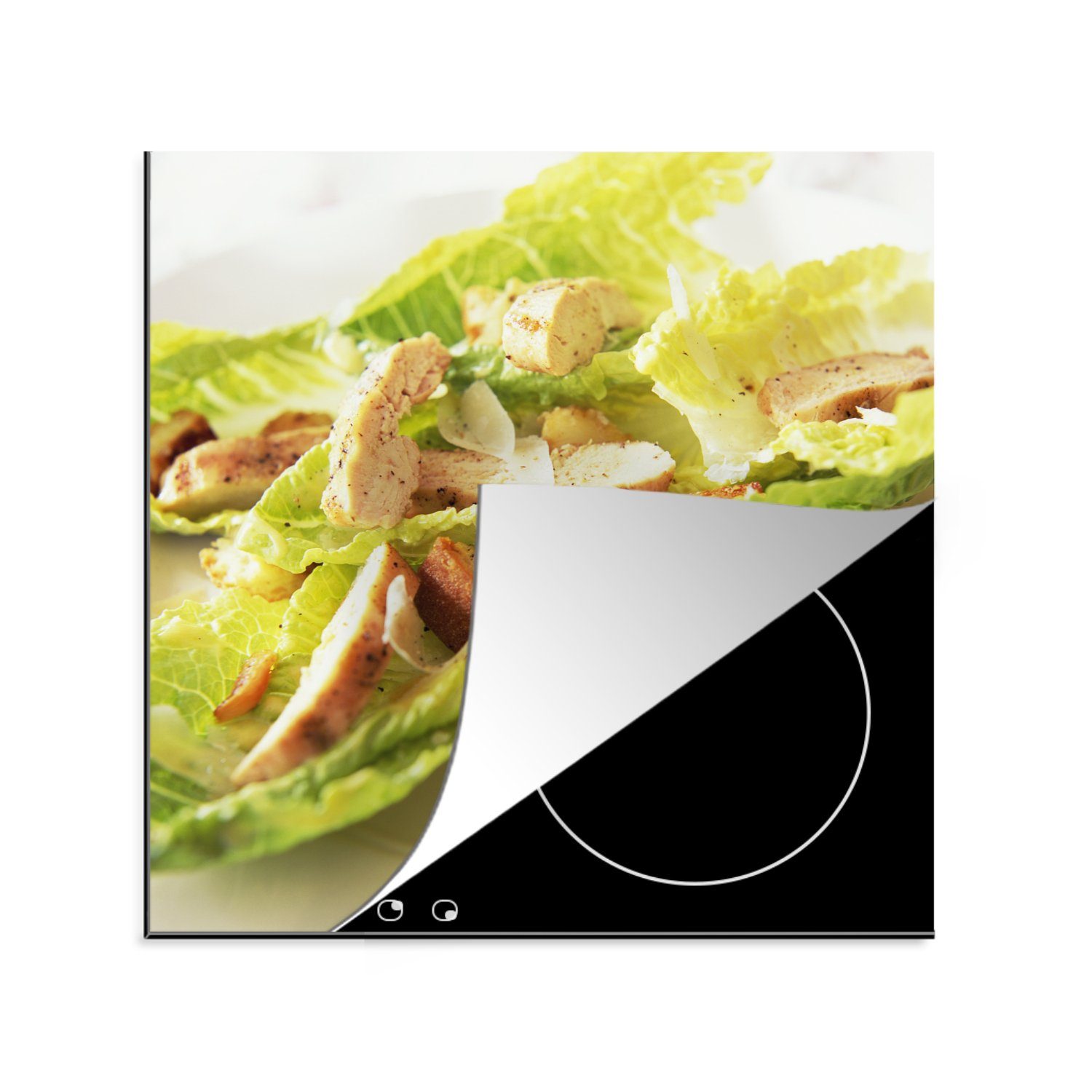 78x78 Vinyl, Nahaufnahme für MuchoWow Ceranfeldabdeckung, cm, Hähnchen-Caesar-Salats, küche Arbeitsplatte Herdblende-/Abdeckplatte eines tlg), (1