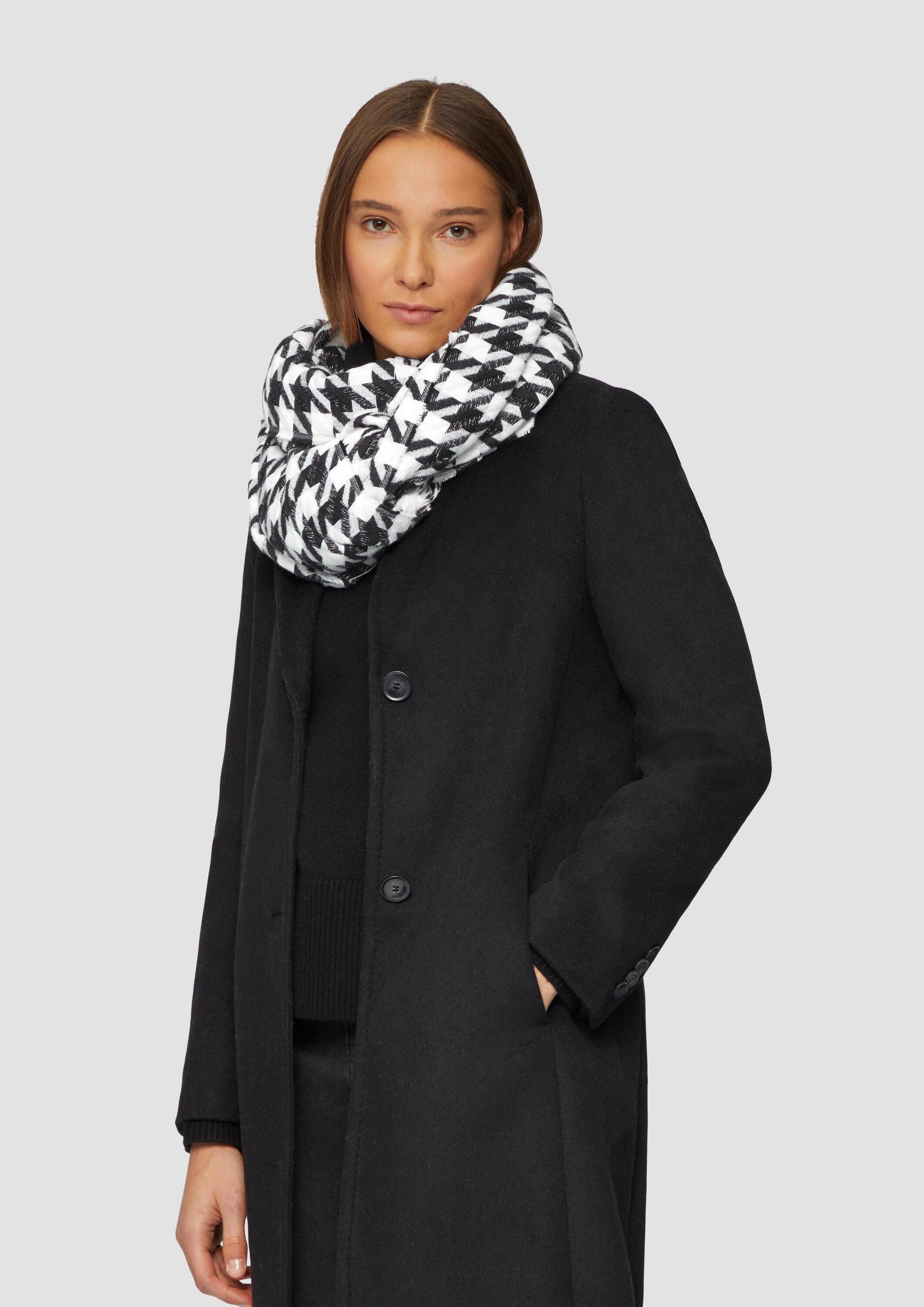 s.Oliver Schal Tuch, Schal mit Hahnentritt-Muster und Fransen günstig online kaufen