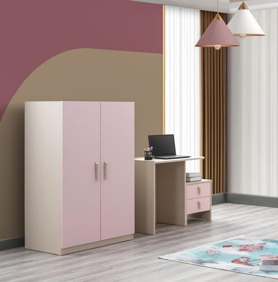 Xlmoebel Kinderkleiderschrank XLMOEBEL Kinderzimmer Set in Rosa mit Kleiderschrank und Schreibtisch (3-St., Kinderzimmer-Set (Kleiderschrank, Schreibtisch, Nachttisch) Made in Europa