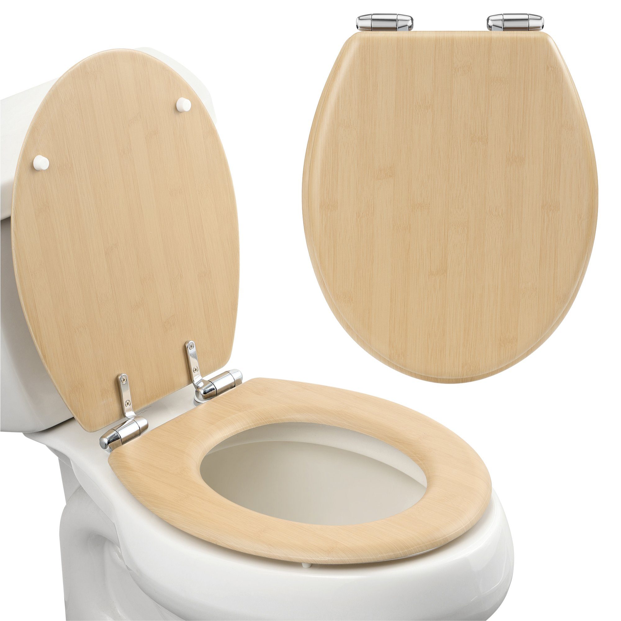 WC-Sitz Toilettensitz - Toilettensitz im Bambus-Design - Toilettendeckel